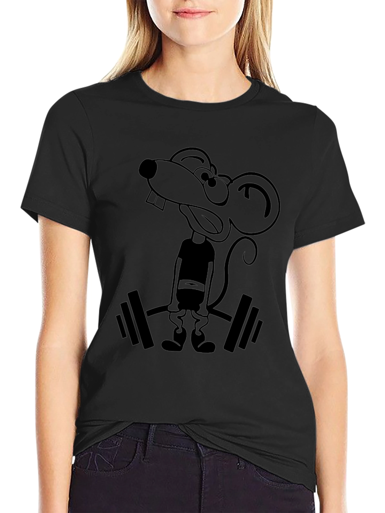 Funny Cartoon Rat Lifting Weights Graphic Tee