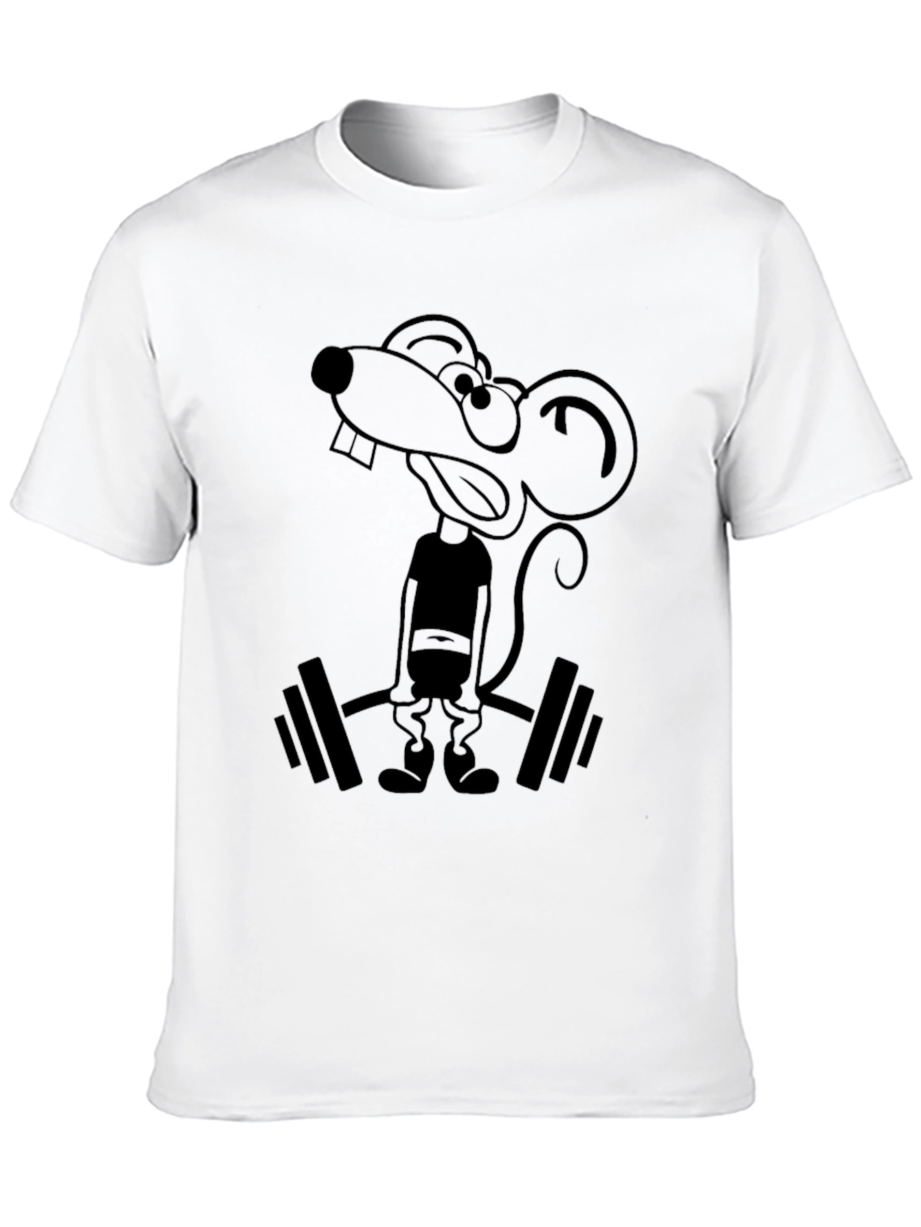 Funny Cartoon Rat Lifting Weights Graphic Tee