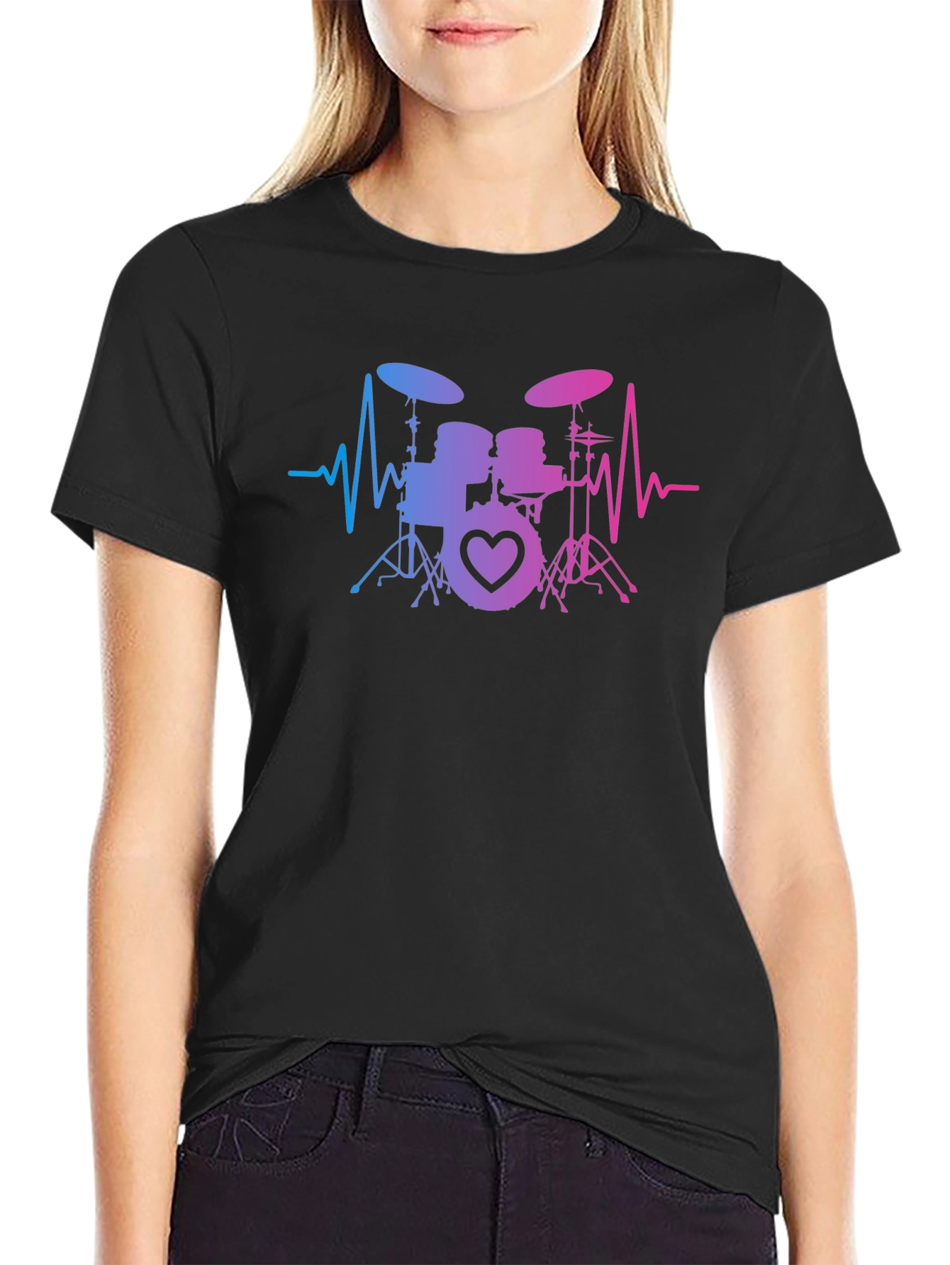 Drum Set Heartbeat T-Shirt - Music Lover Tee
