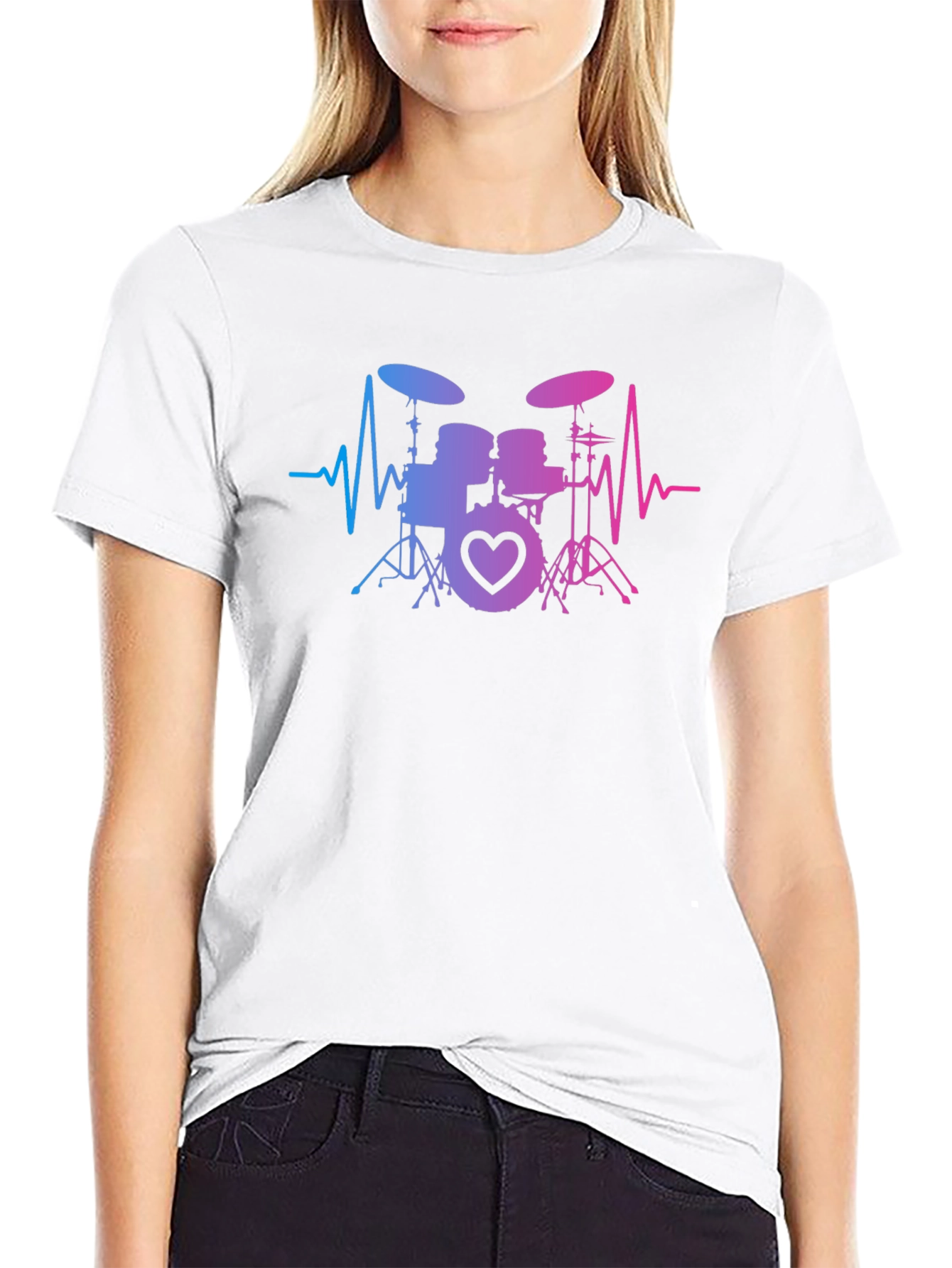 Drum Set Heartbeat T-Shirt - Music Lover Tee