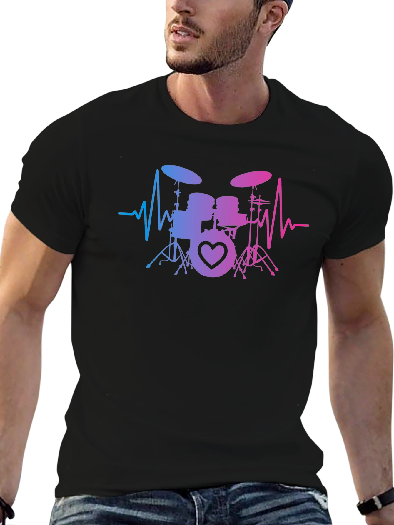 Drum Set Heartbeat T-Shirt - Music Lover Tee