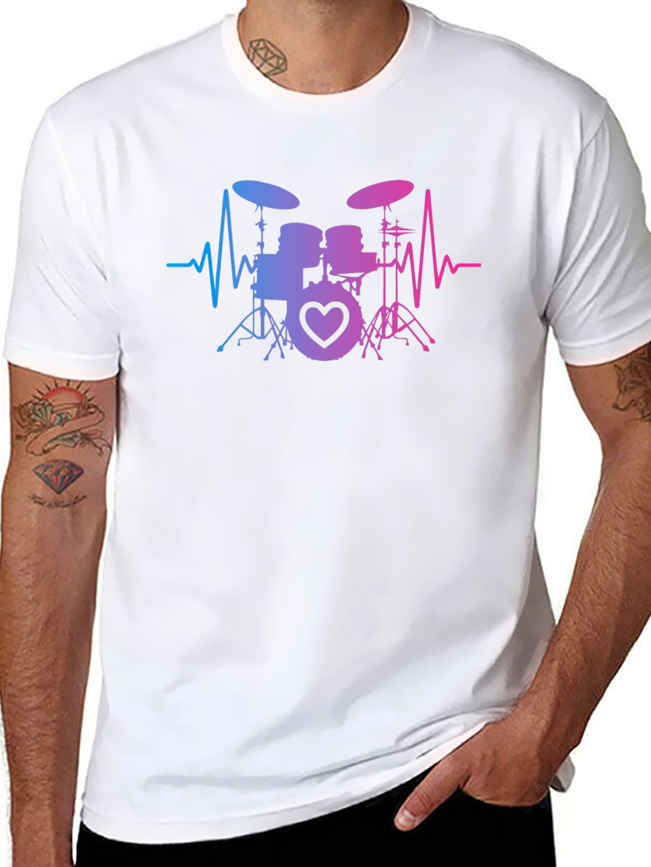 Drum Set Heartbeat T-Shirt - Music Lover Tee