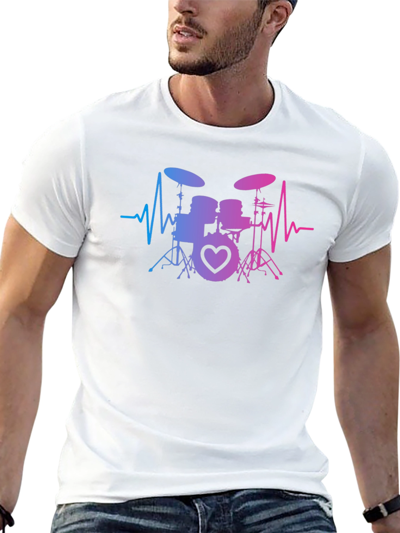 Drum Set Heartbeat T-Shirt - Music Lover Tee