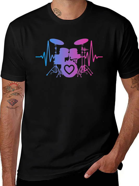 Drum Set Heartbeat T-Shirt - Music Lover Tee