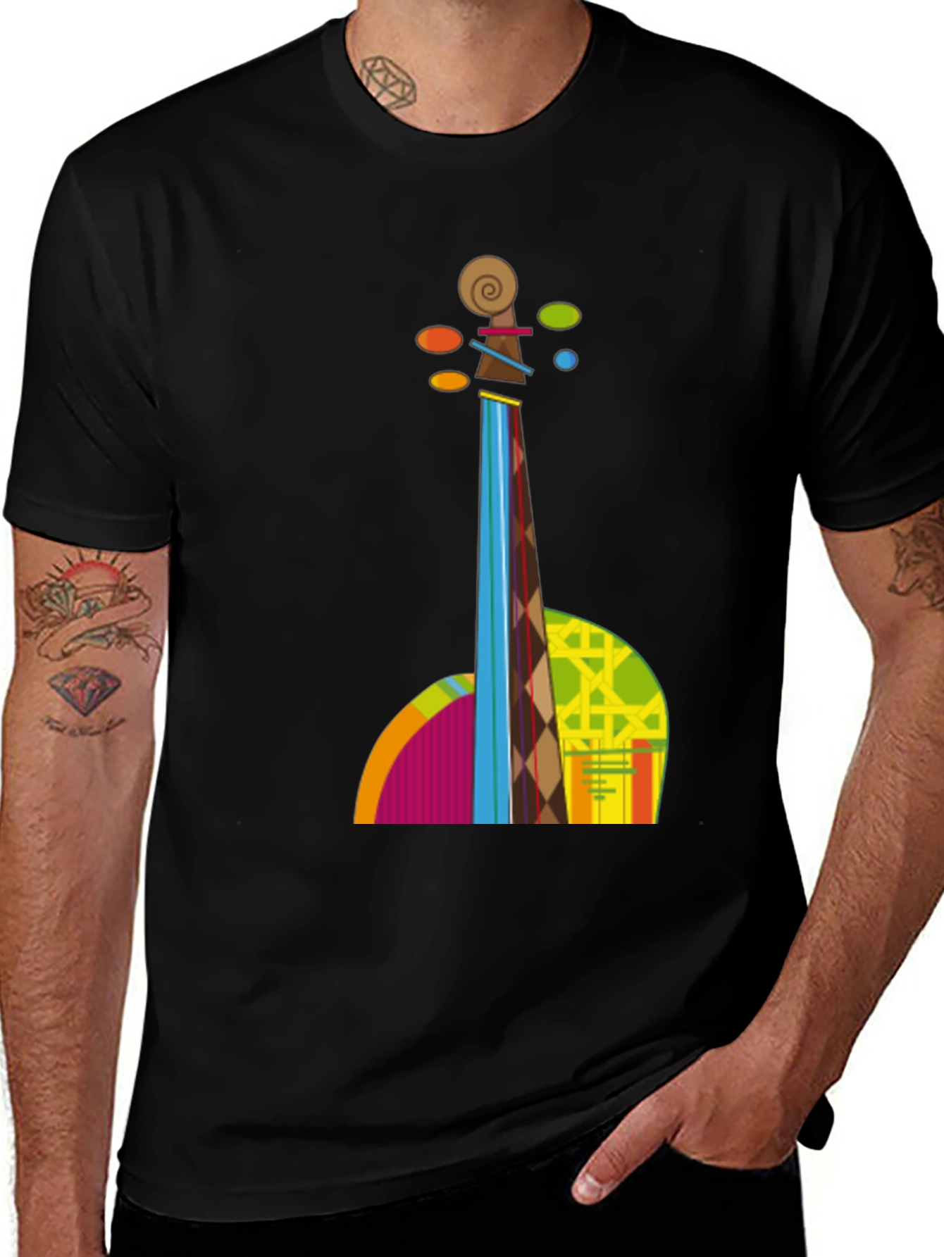 Abstract Violin Graphic Tee - Black T-Shirt