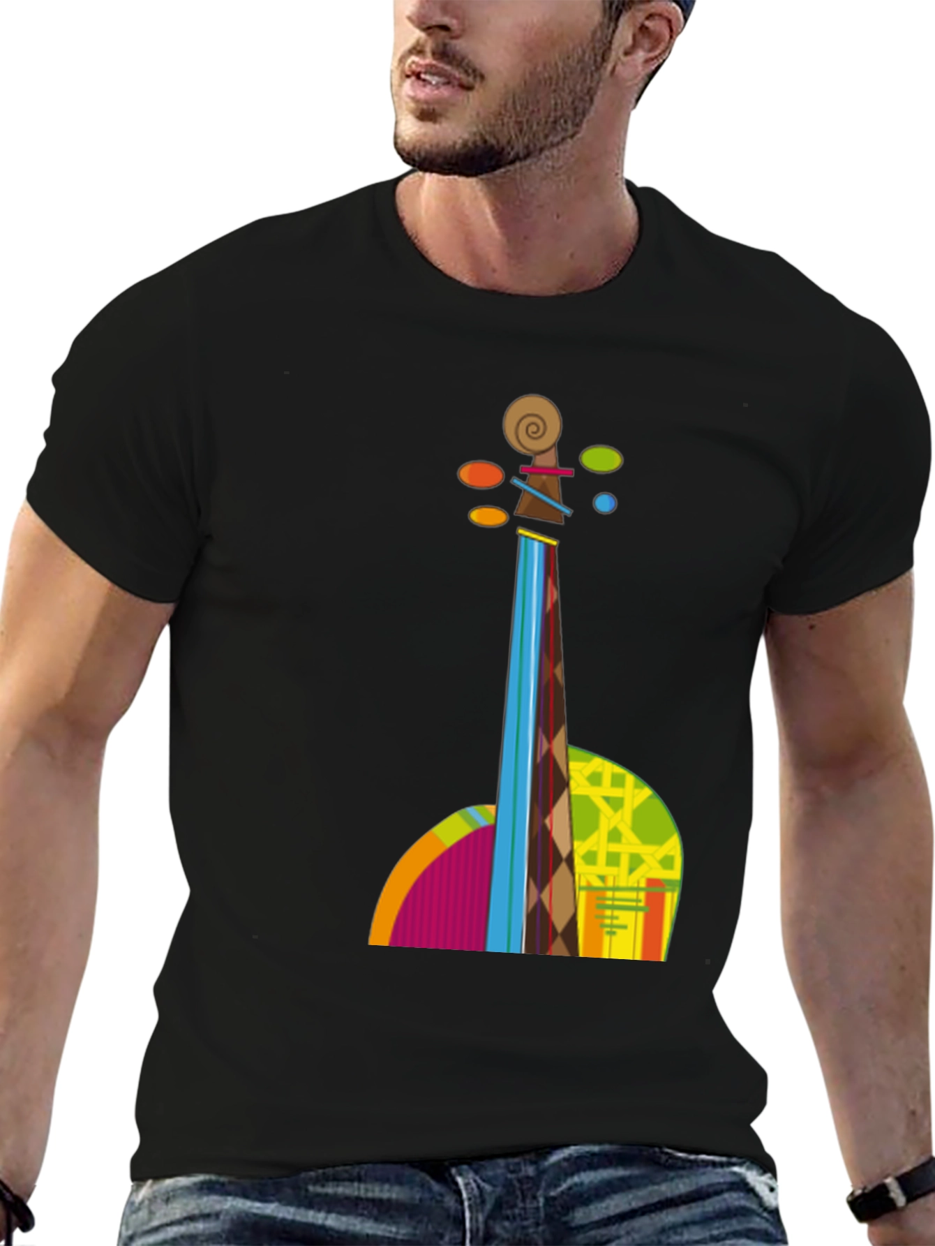 Abstract Violin Graphic Tee - Black T-Shirt