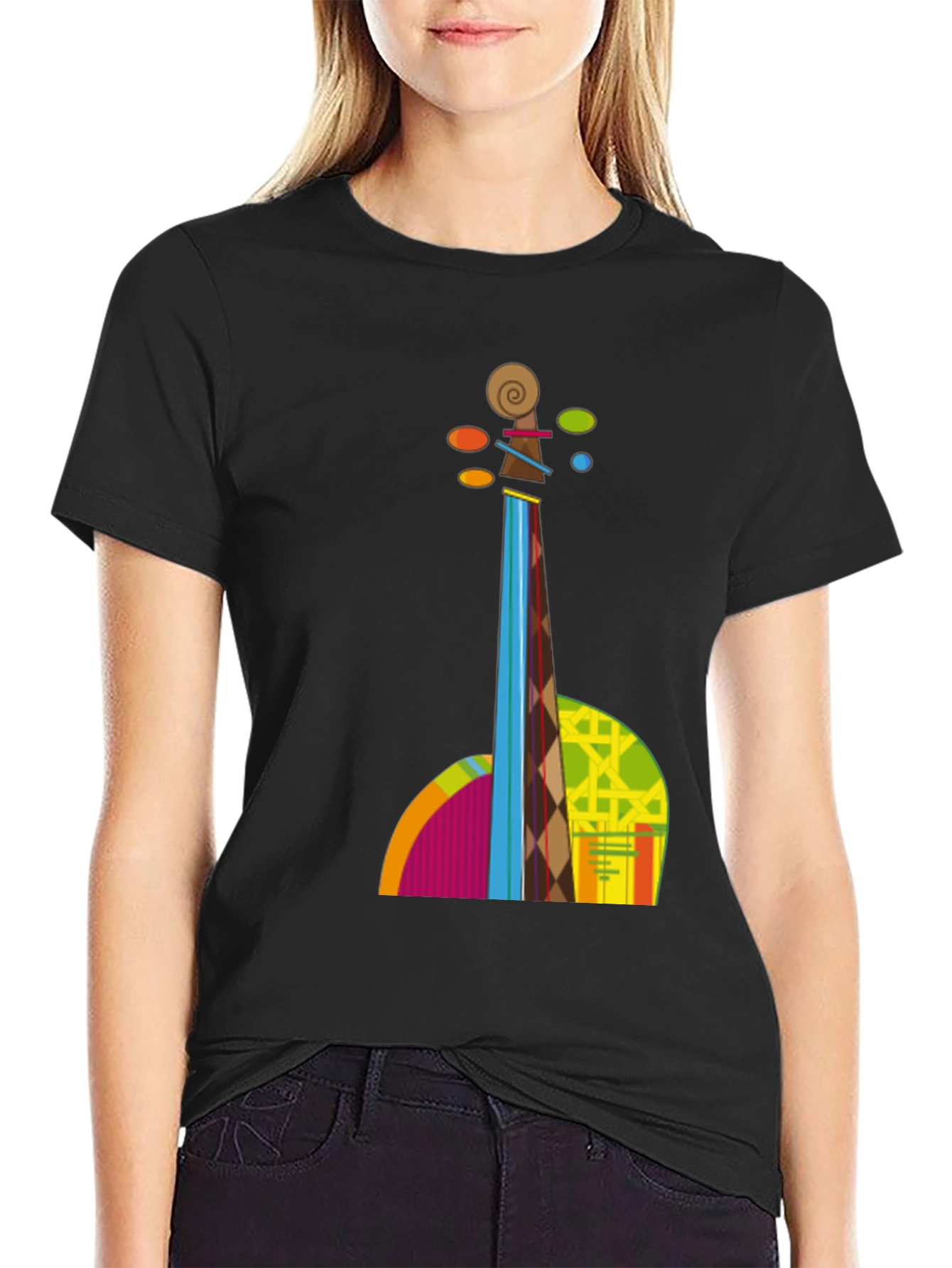 Abstract Violin Graphic Tee - Black T-Shirt