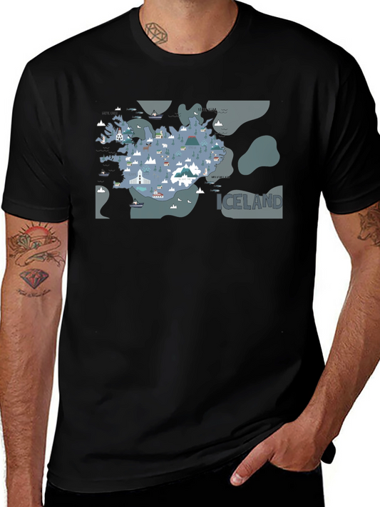 Iceland Map Graphic Tee - Black Cotton T-Shirt