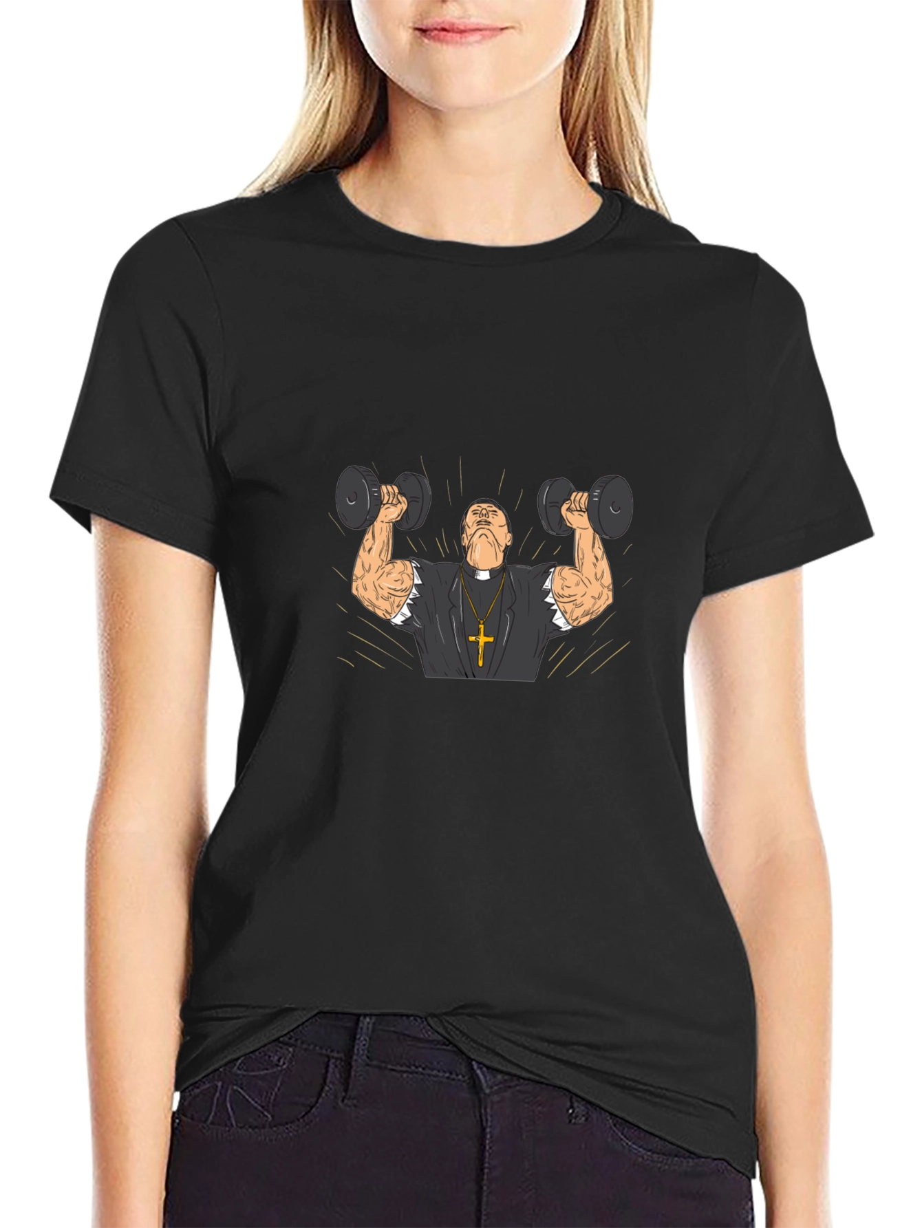 Muscle Priest Lifting Weights Funny T-Shirt