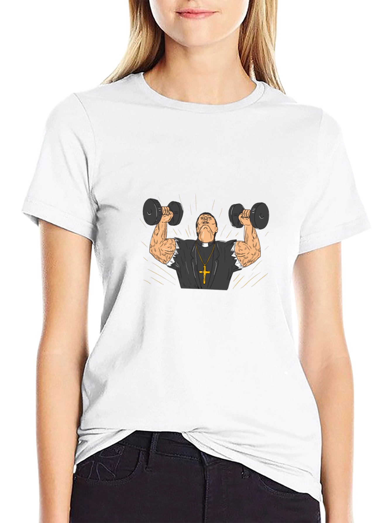 Muscle Priest Lifting Weights Funny T-Shirt