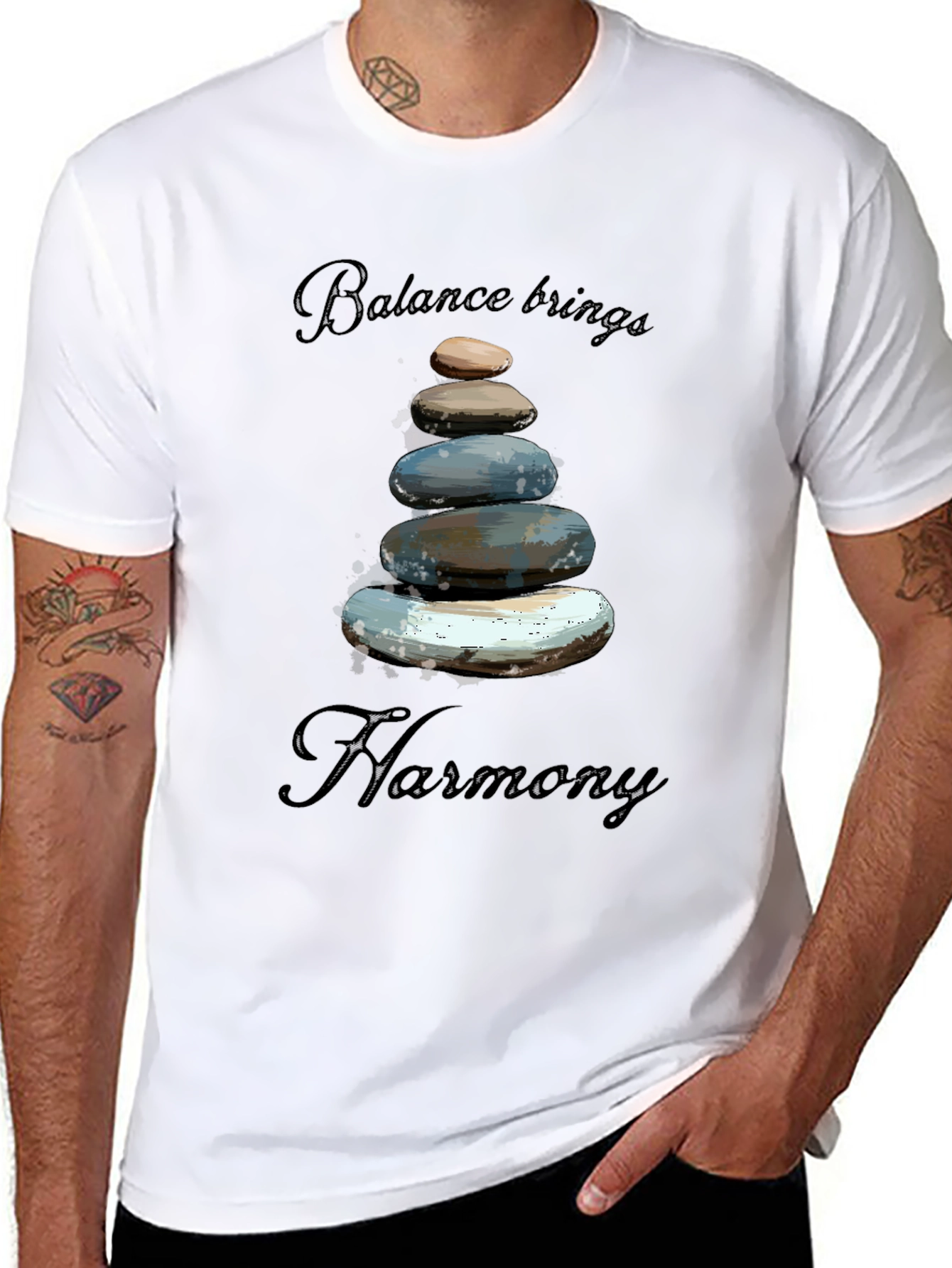 Zen Balance Stone Graphic Tee - Relaxed Fit