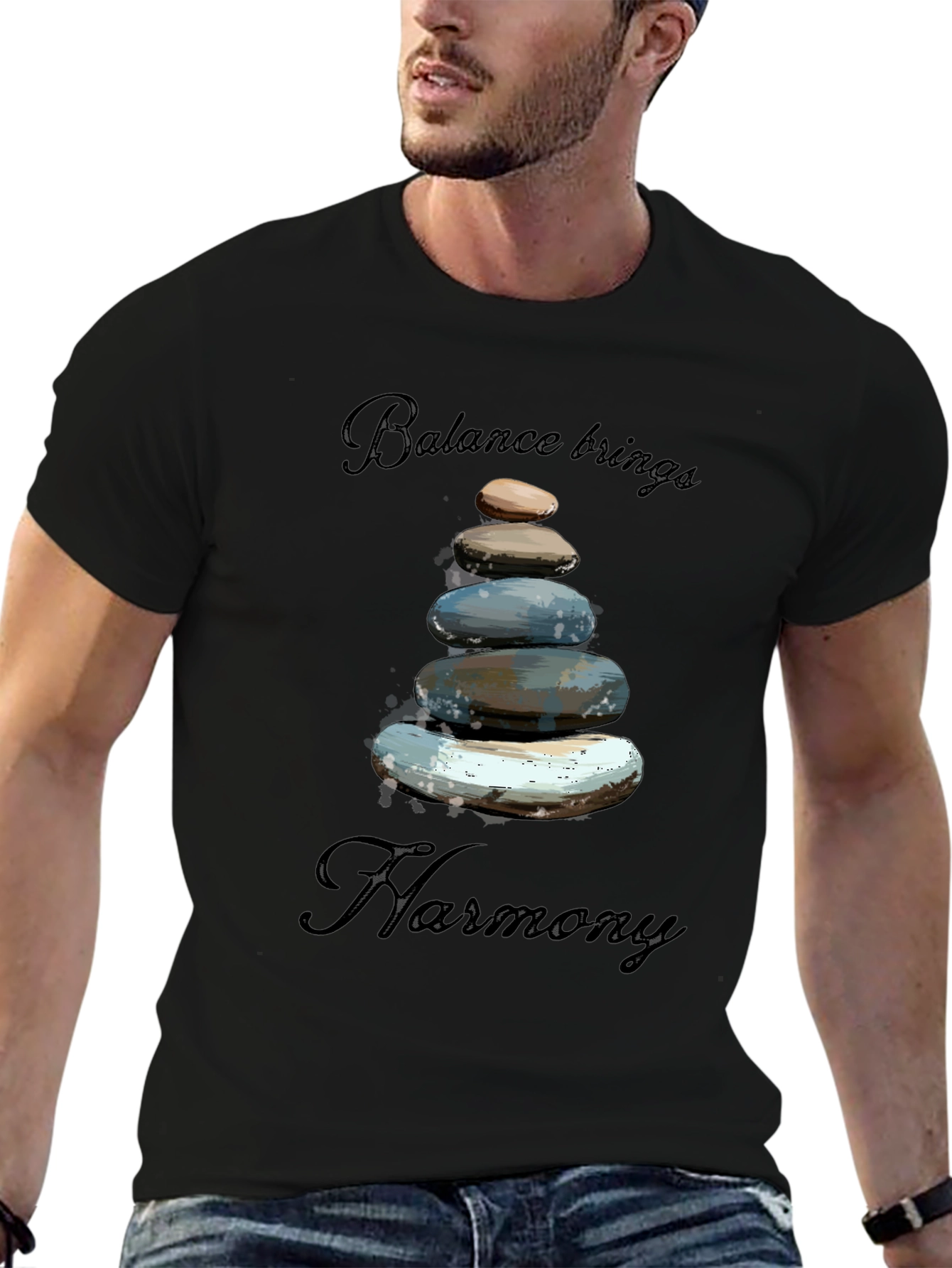 Zen Balance Stone Graphic Tee - Relaxed Fit