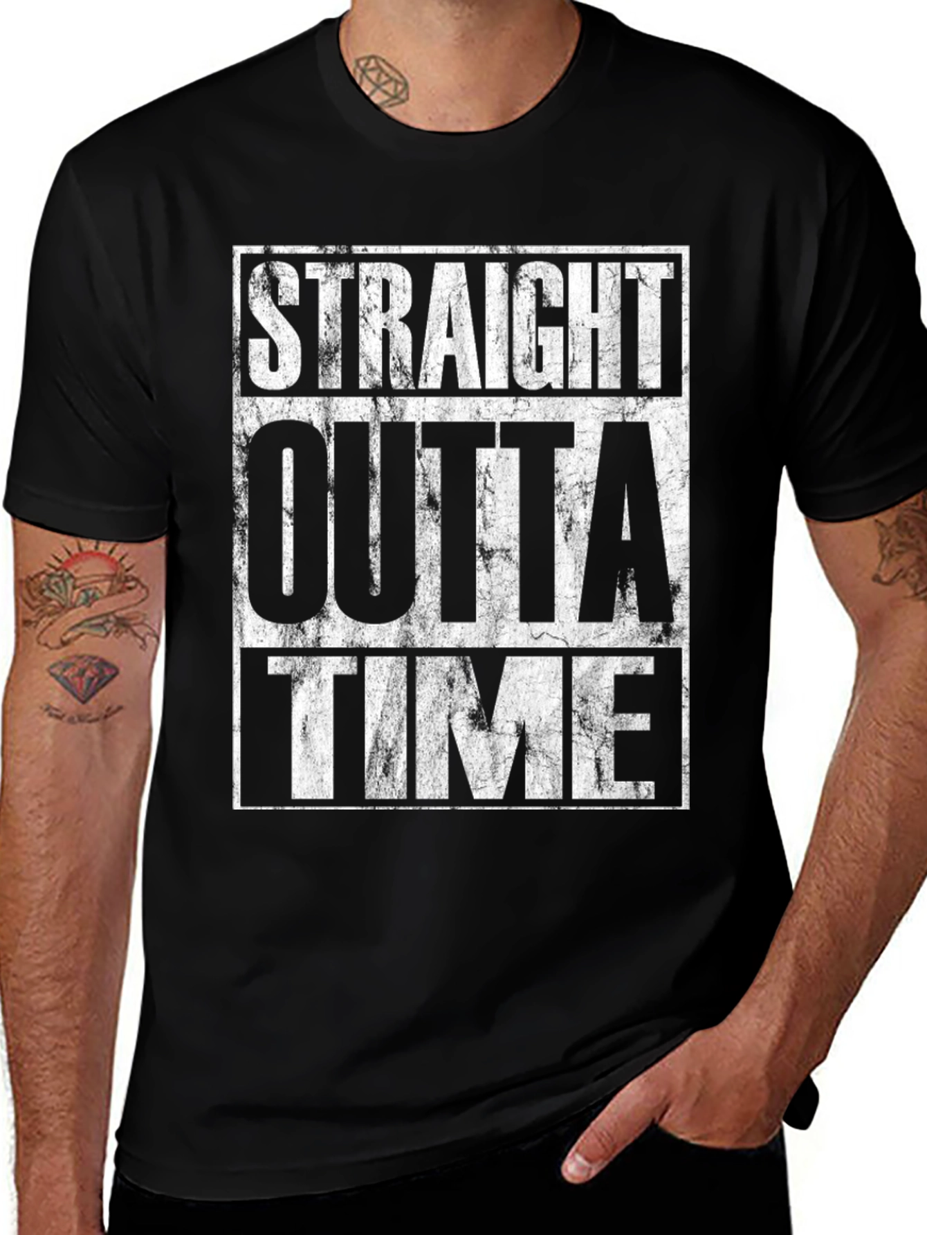 Straight Outta Time Black Graphic T-Shirt