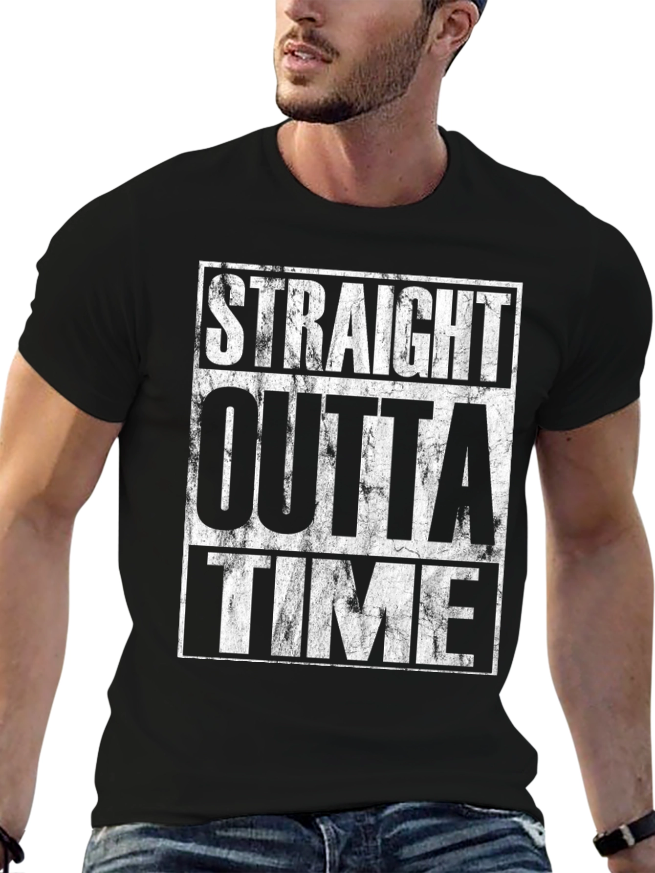 Straight Outta Time Black Graphic T-Shirt