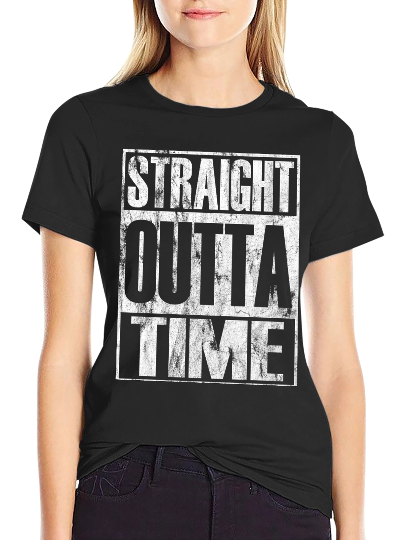 Straight Outta Time Black Graphic T-Shirt