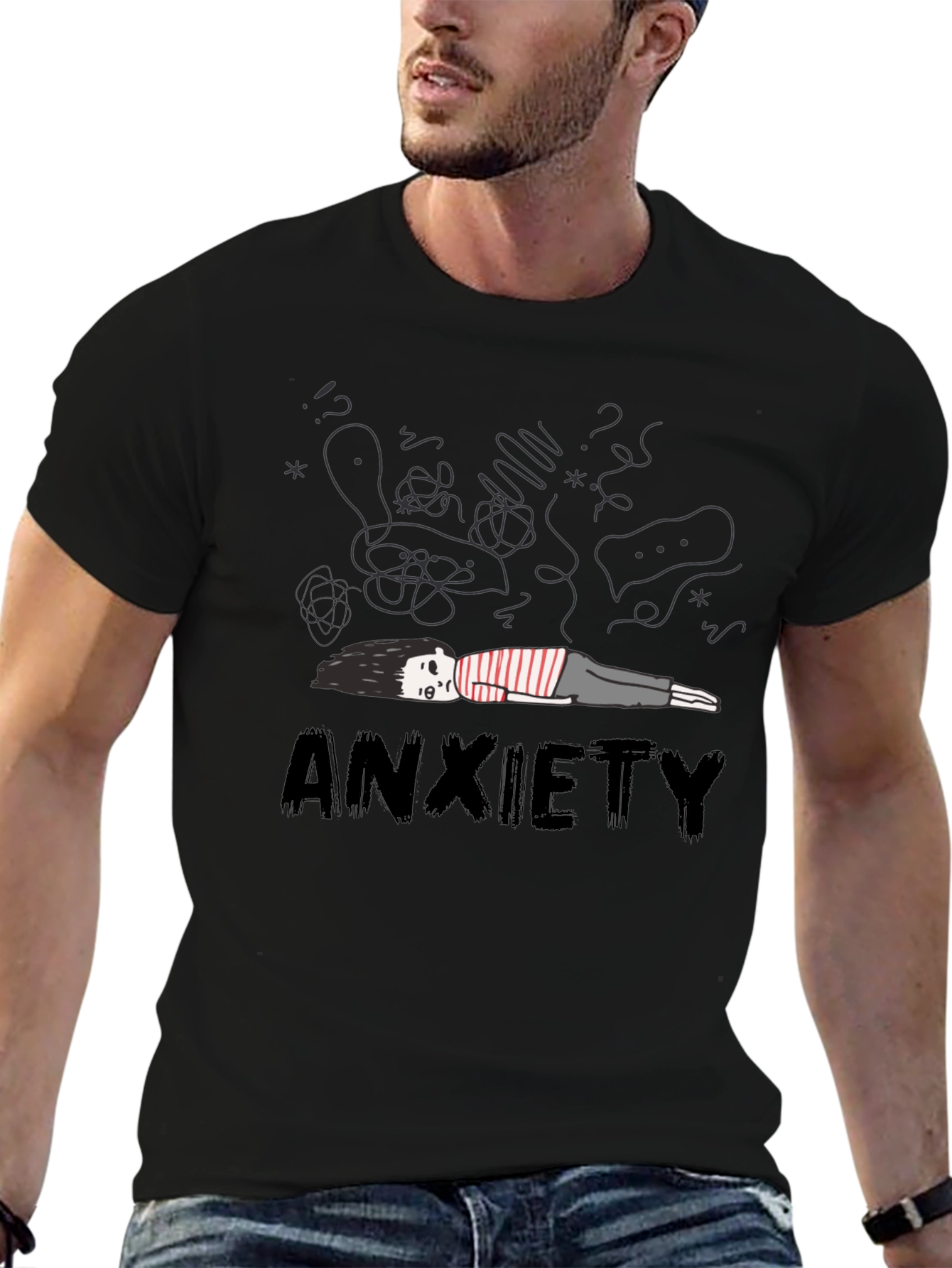 Anxiety Graphic Tee - Unisex Black Cotton T-Shirt