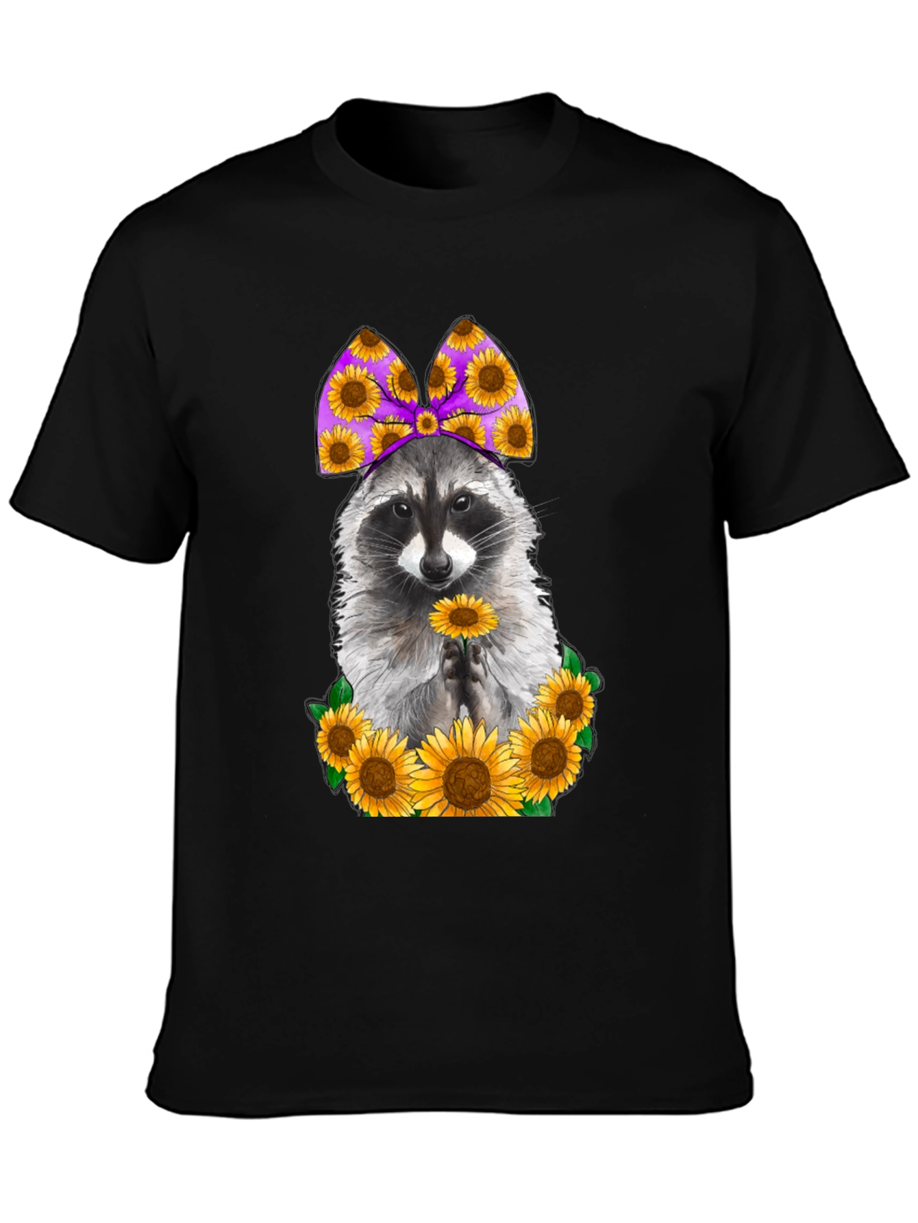 Raccoon Sunflower Graphic T-Shirt