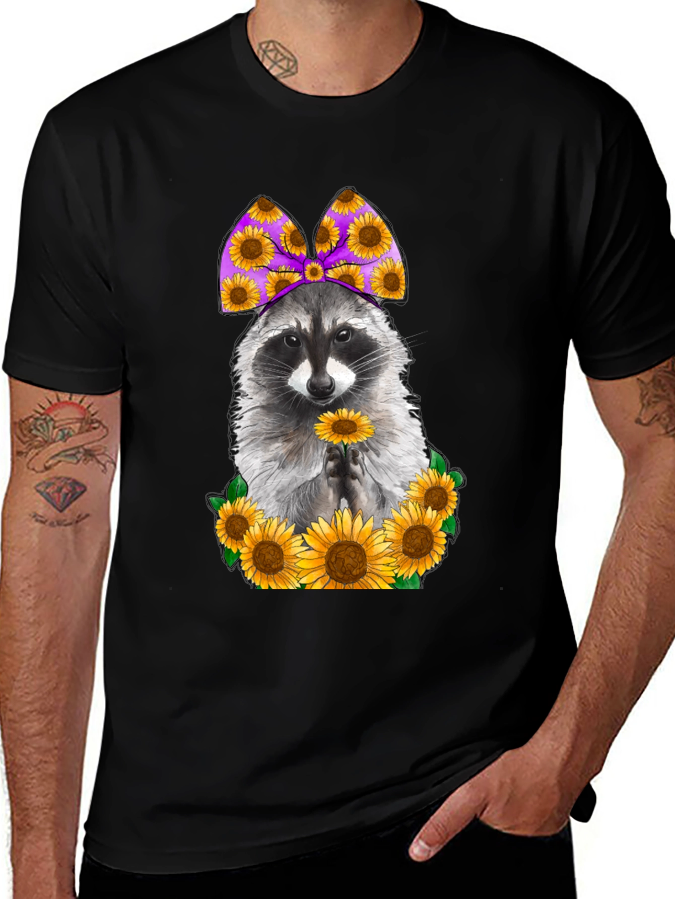 Raccoon Sunflower Graphic T-Shirt