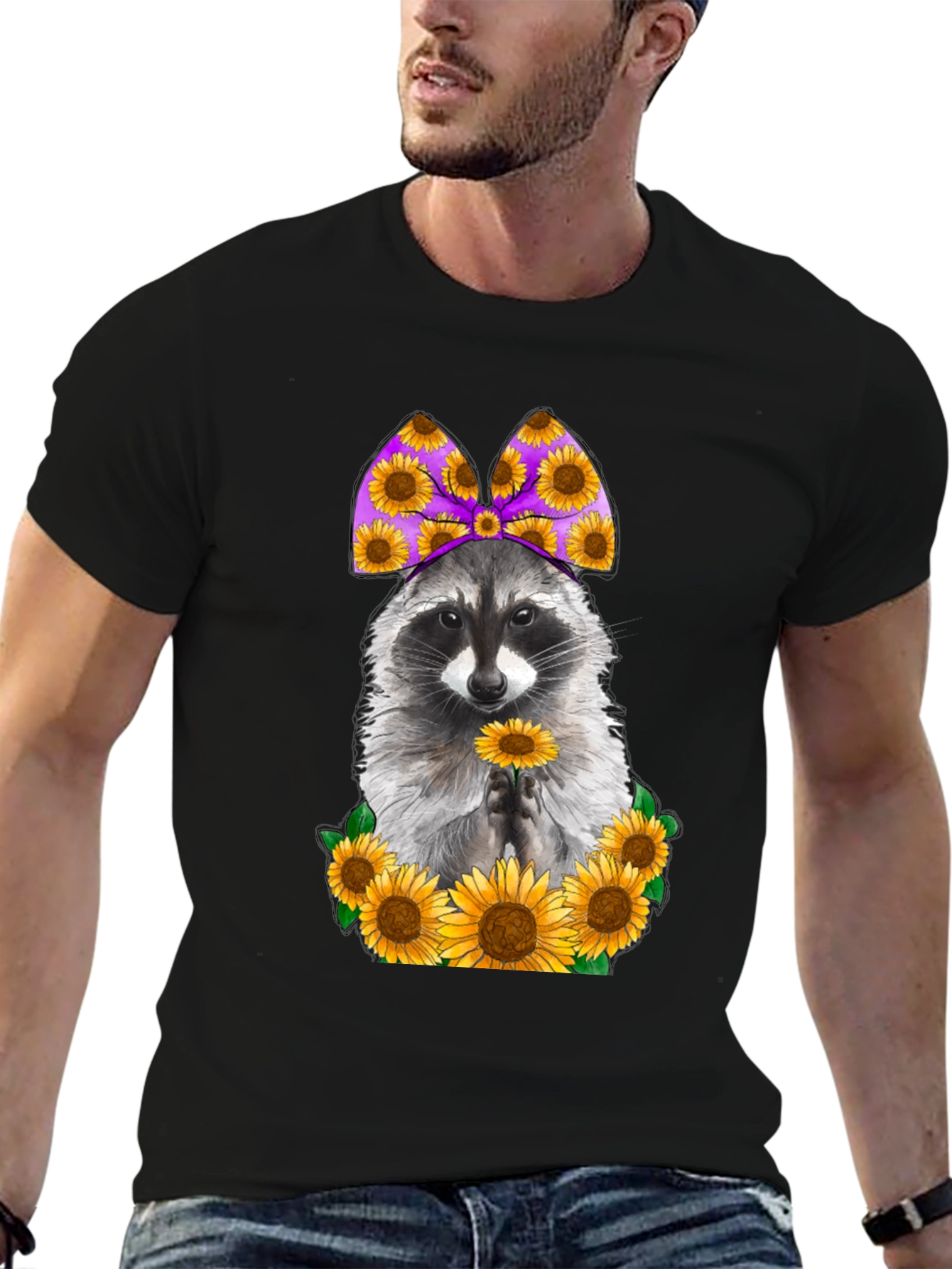 Raccoon Sunflower Graphic T-Shirt