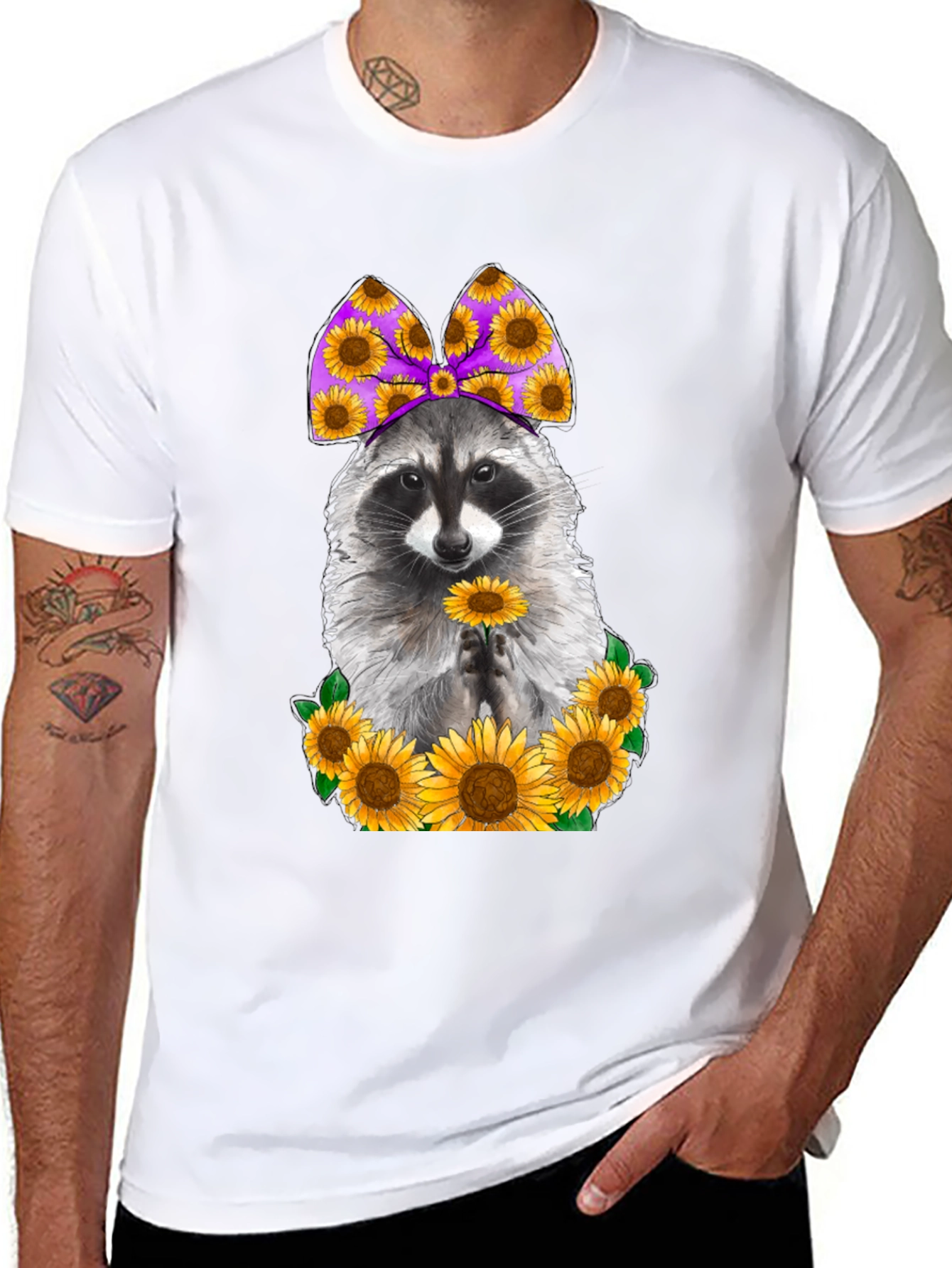 Raccoon Sunflower Graphic T-Shirt