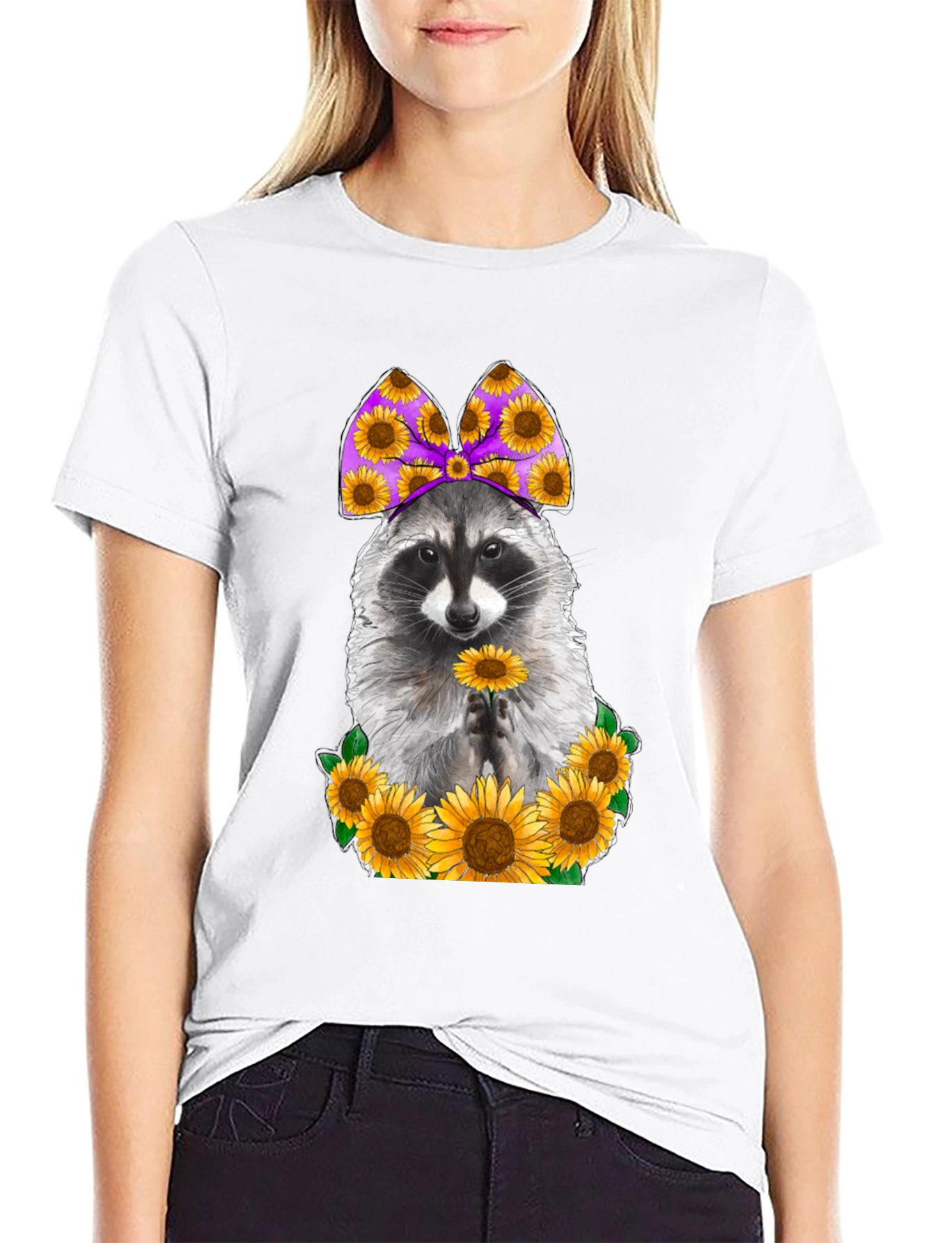 Raccoon Sunflower Graphic T-Shirt