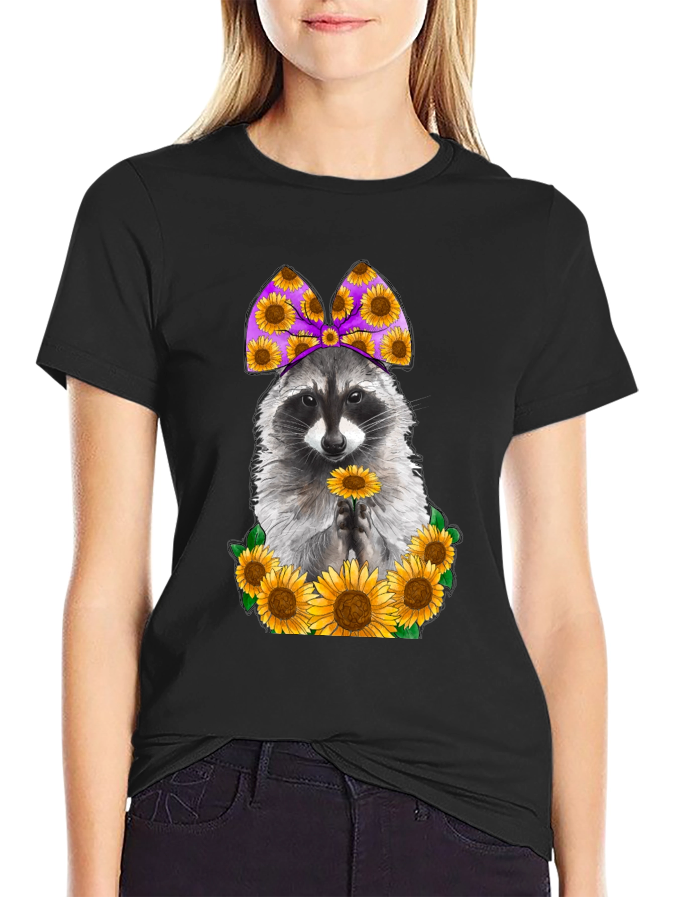 Raccoon Sunflower Graphic T-Shirt