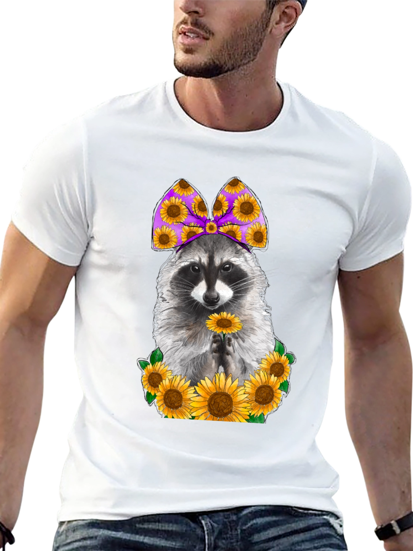 Raccoon Sunflower Graphic T-Shirt