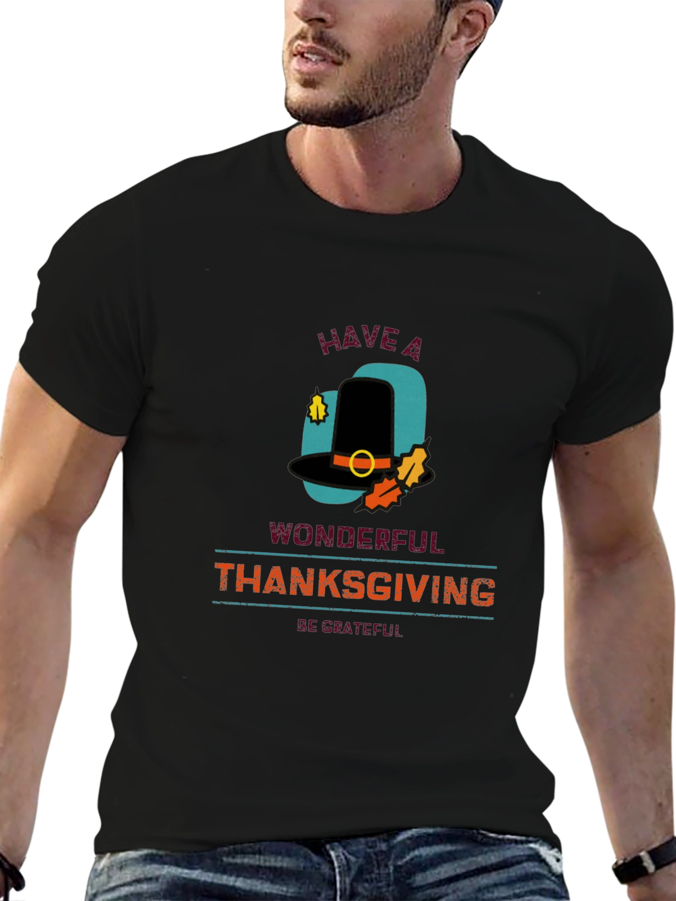 Thanksgiving Pilgrim Hat Graphic T-Shirt