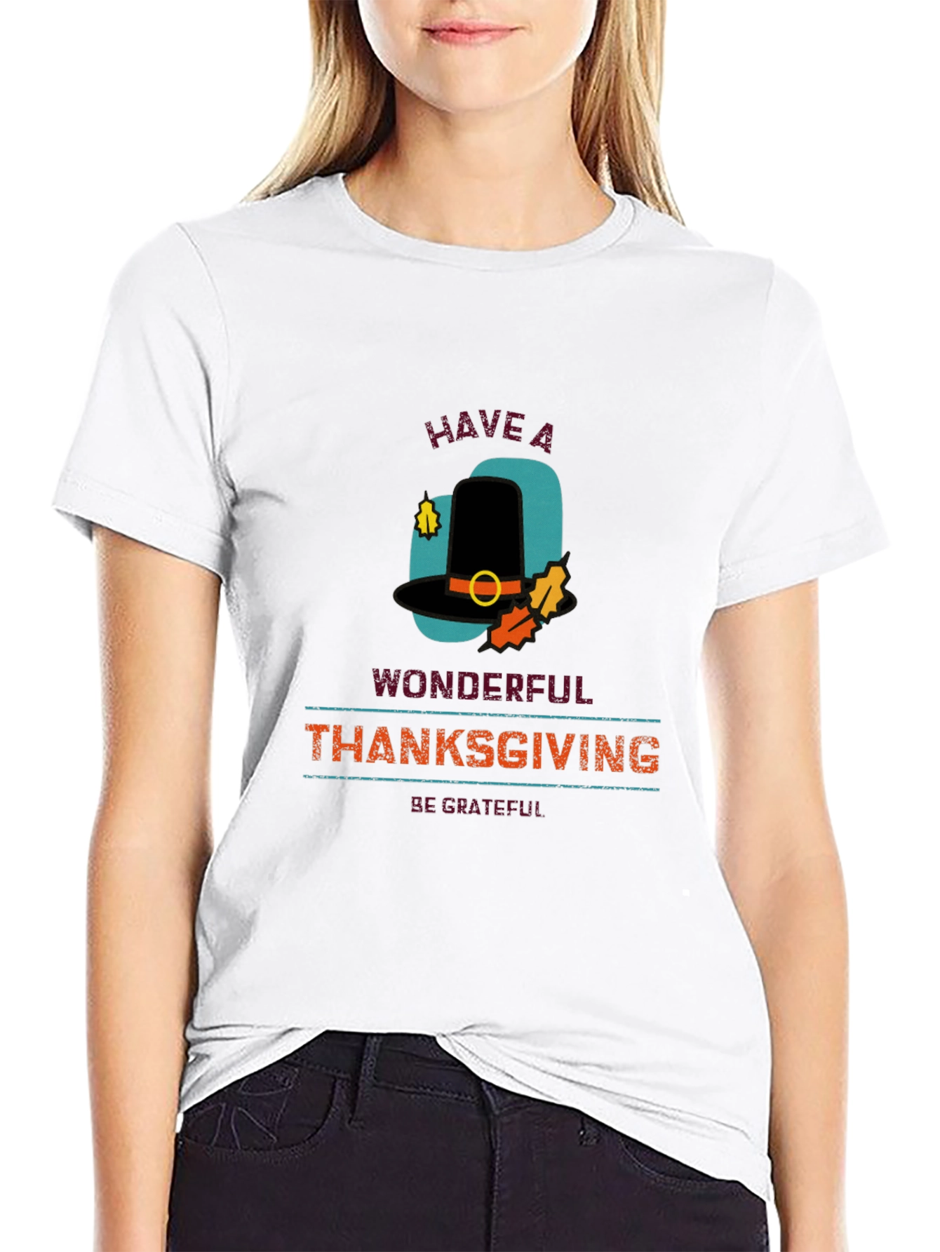 Thanksgiving Pilgrim Hat Graphic T-Shirt