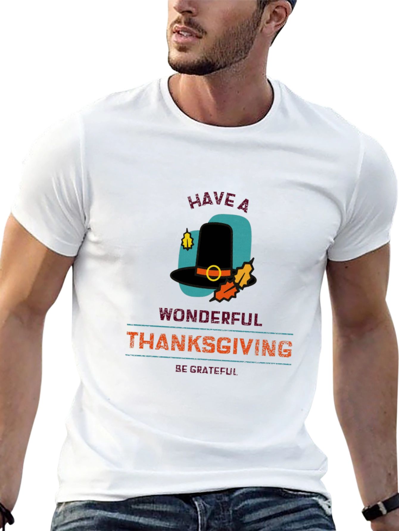 Thanksgiving Pilgrim Hat Graphic T-Shirt