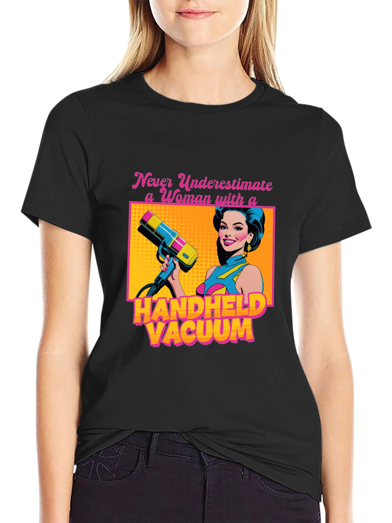 Funny Woman Handheld Vacuum Graphic T-Shirt