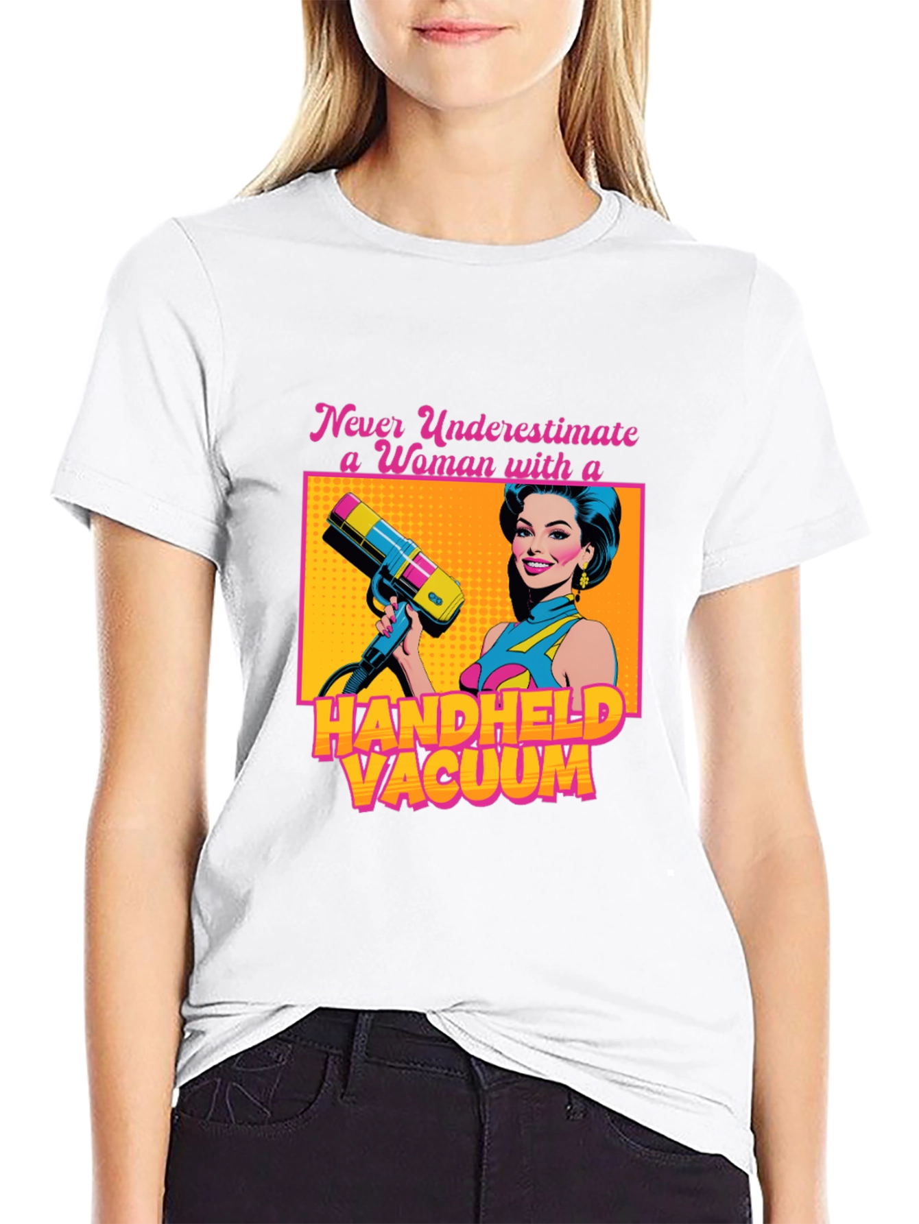 Funny Woman Handheld Vacuum Graphic T-Shirt
