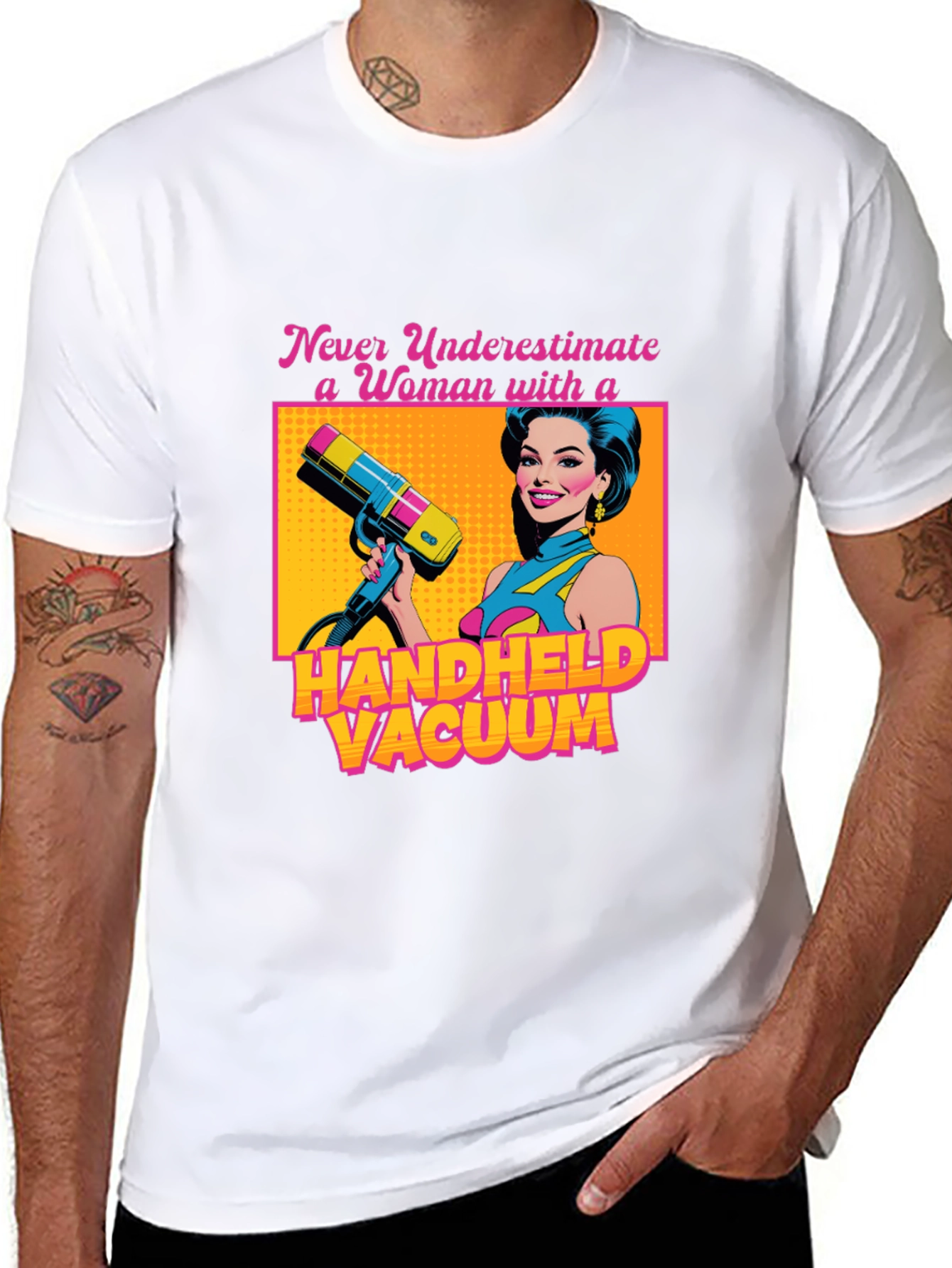 Funny Woman Handheld Vacuum Graphic T-Shirt