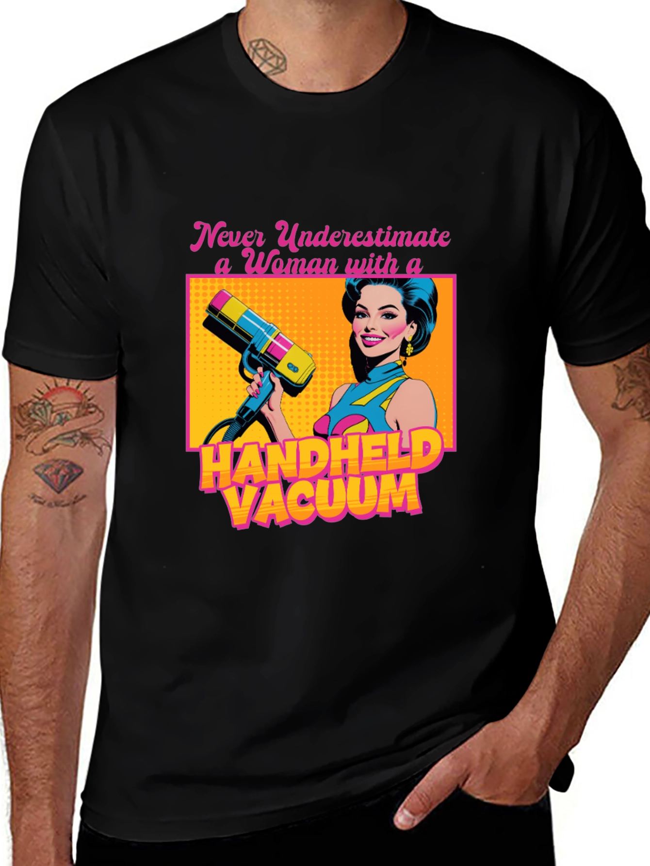 Funny Woman Handheld Vacuum Graphic T-Shirt