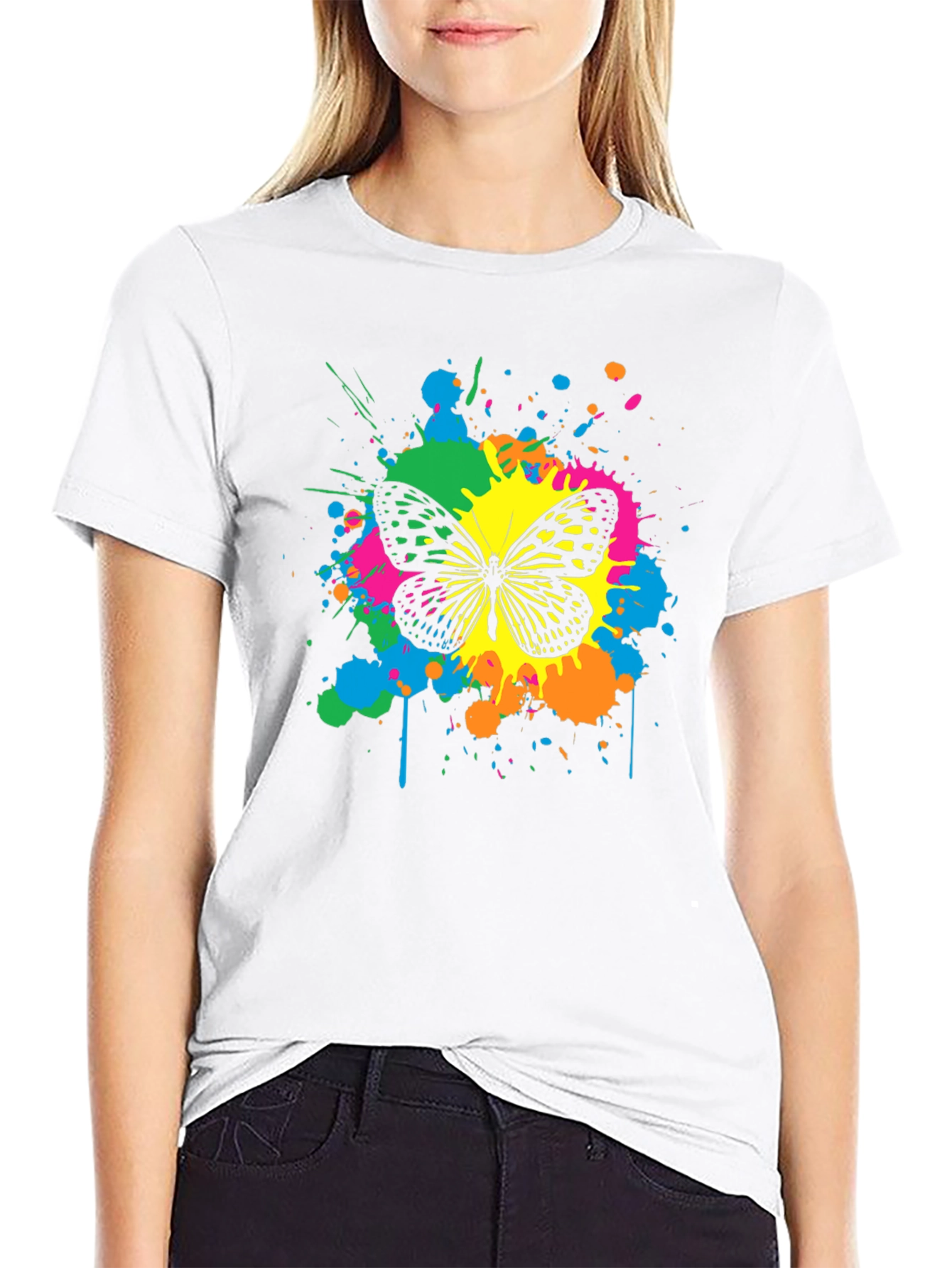 Butterfly Splatter Graphic Print T-Shirt