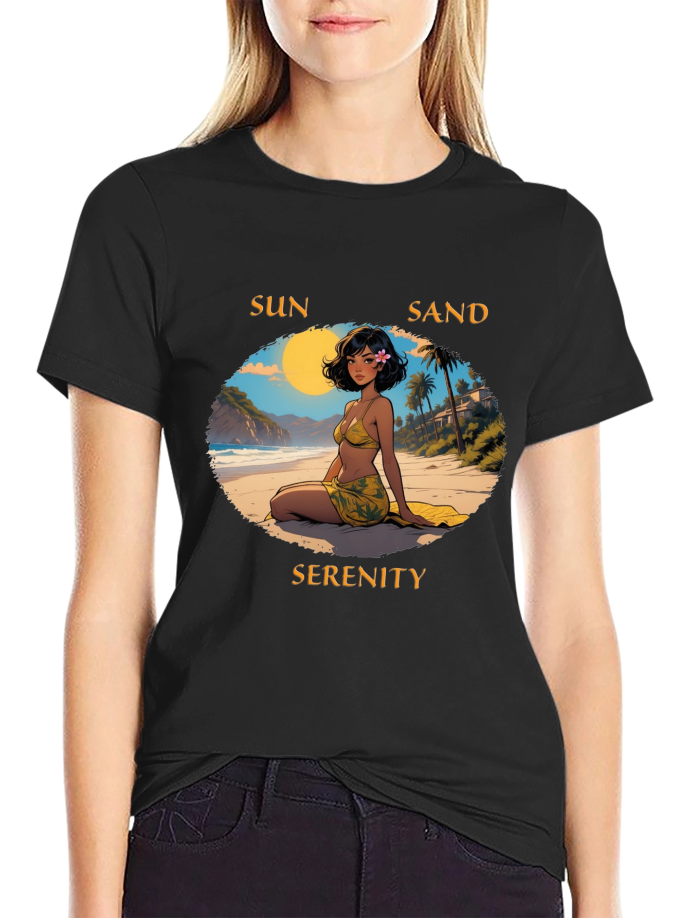 Sun Sand Serenity Black T-Shirt