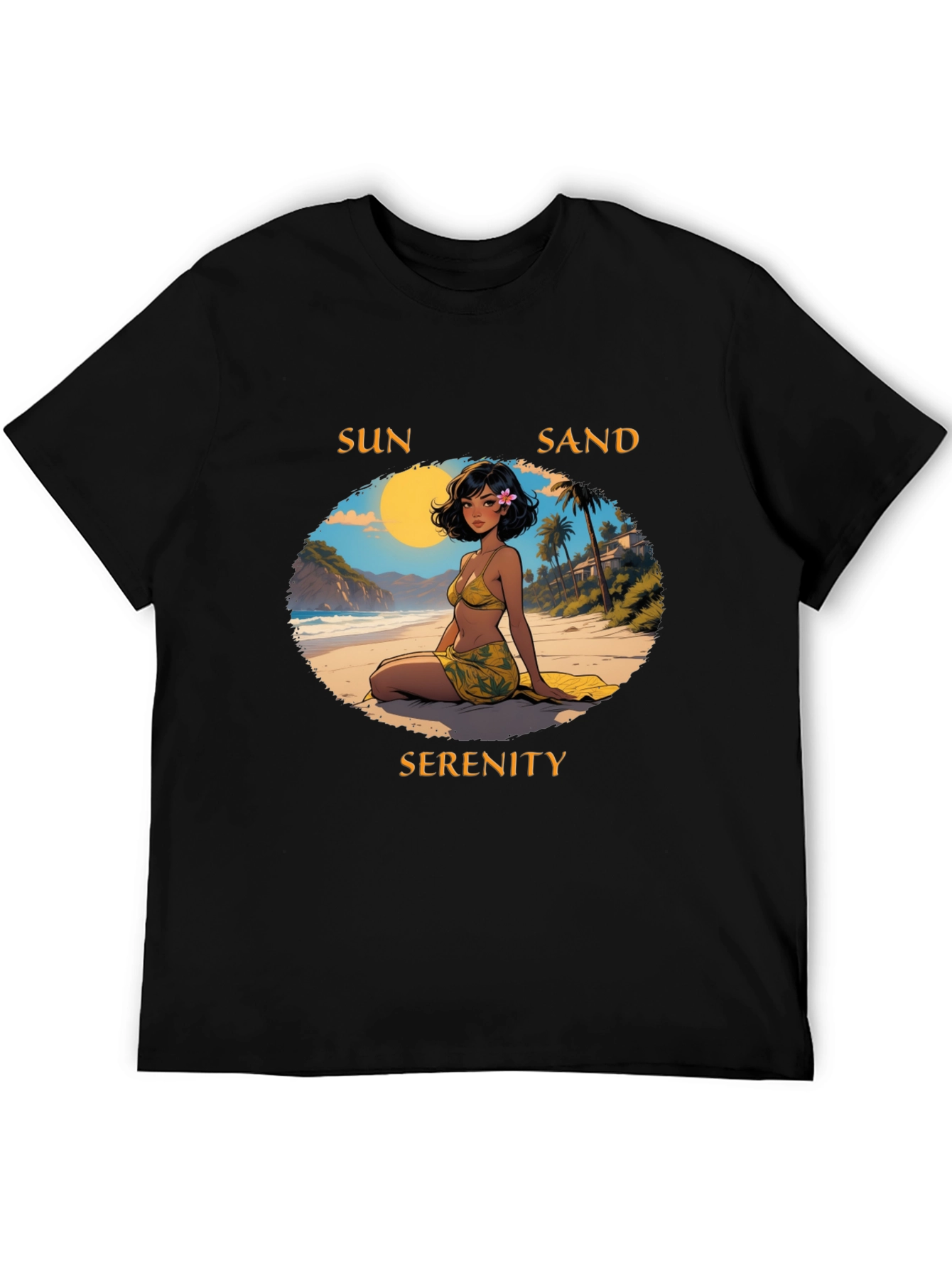 Sun Sand Serenity Black T-Shirt