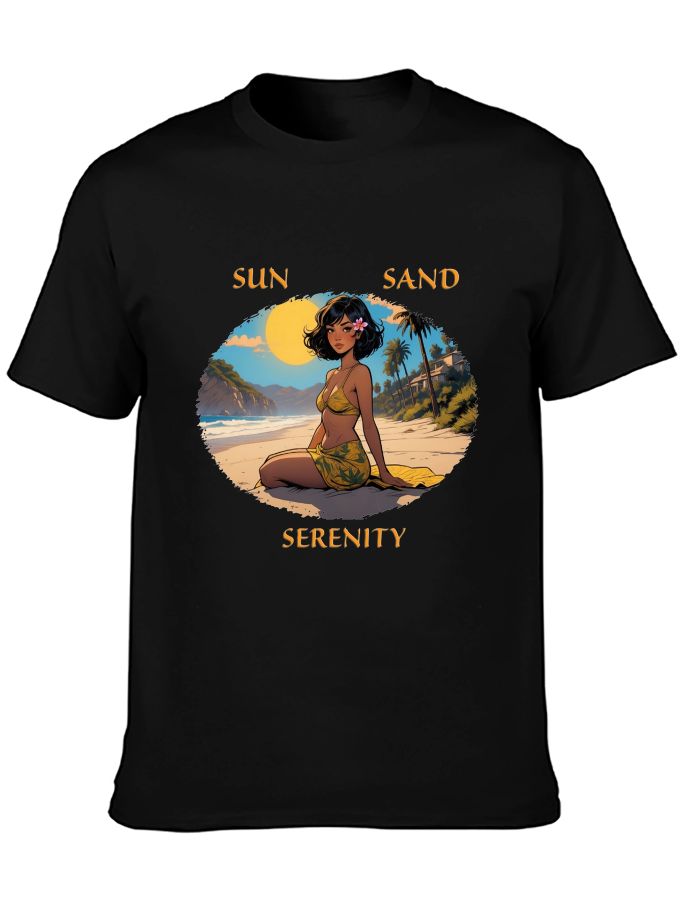 Sun Sand Serenity Black T-Shirt