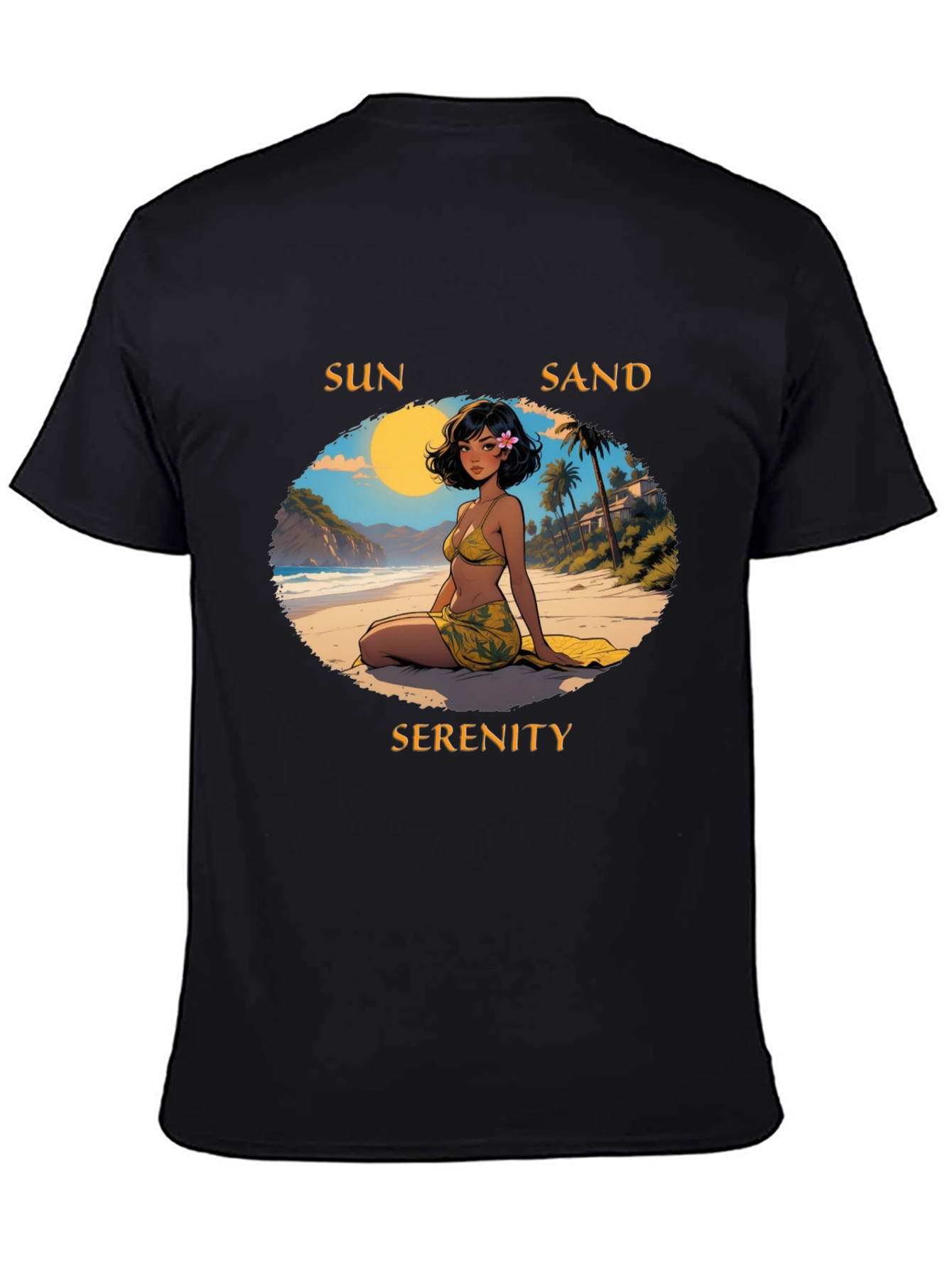 Sun Sand Serenity Black T-Shirt