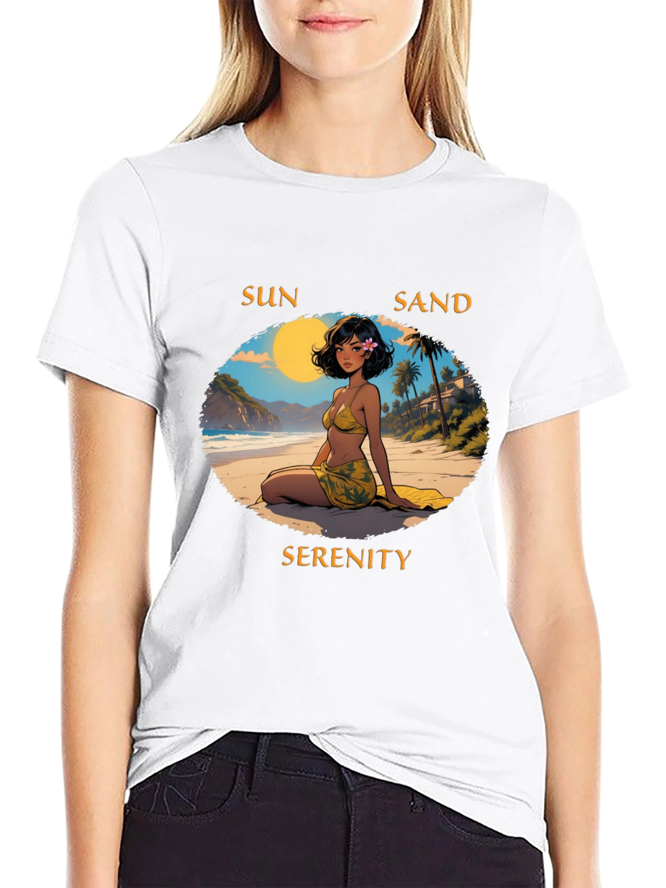 Sun Sand Serenity Black T-Shirt