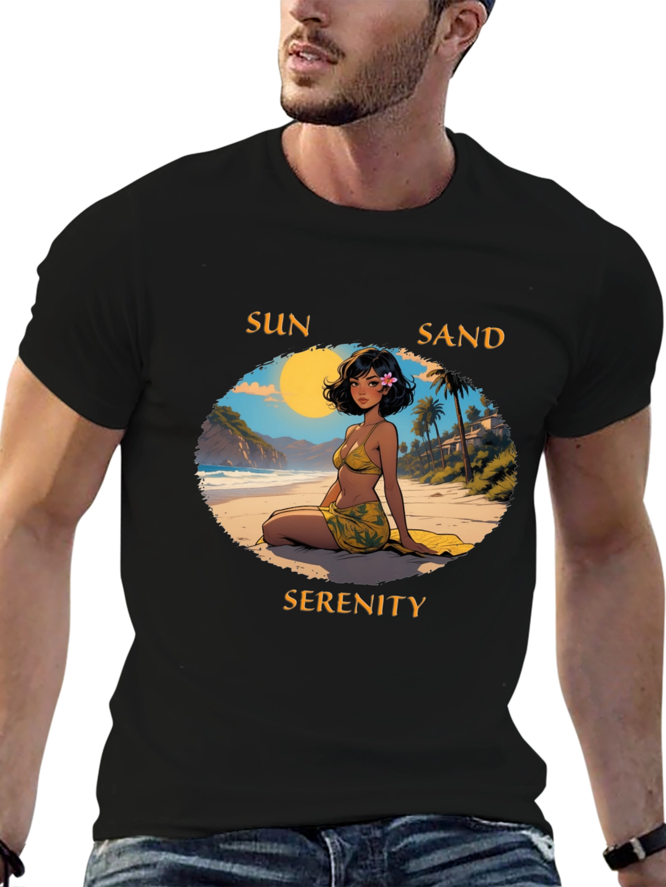 Sun Sand Serenity Black T-Shirt