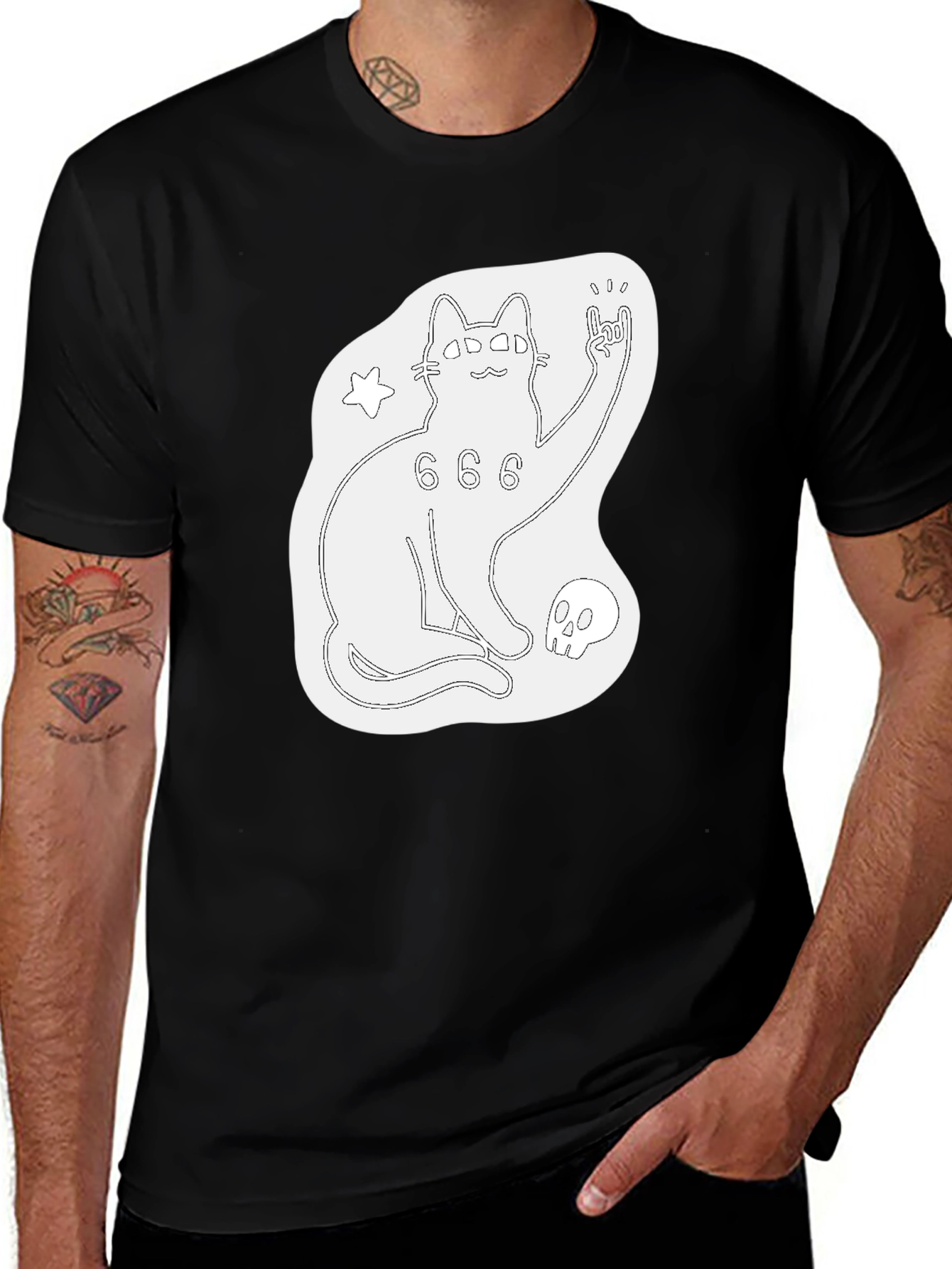 Occult Cat Graphic Black T-Shirt