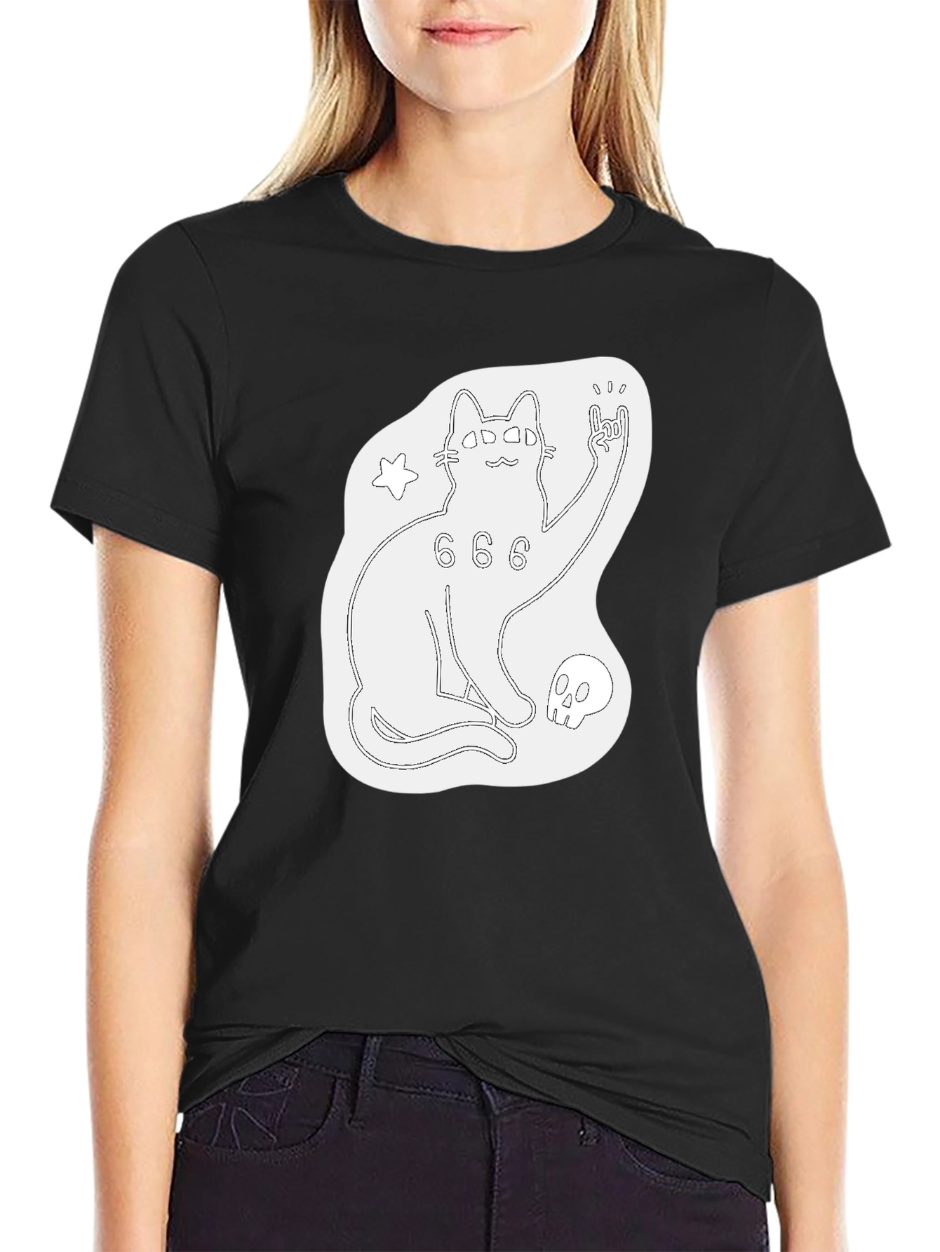 Occult Cat Graphic Black T-Shirt