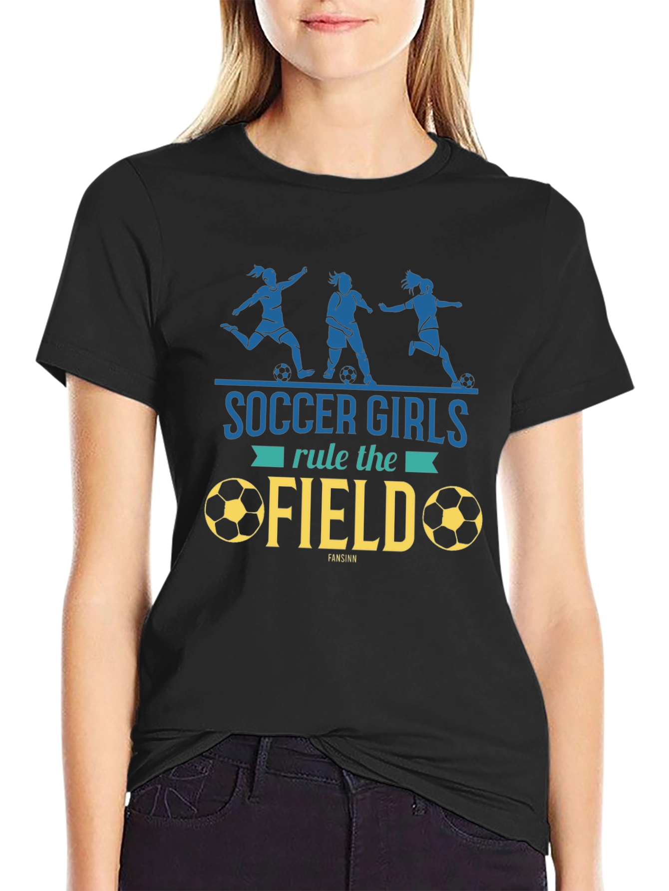 Soccer Girls Rule the Field Black Graphic Tee