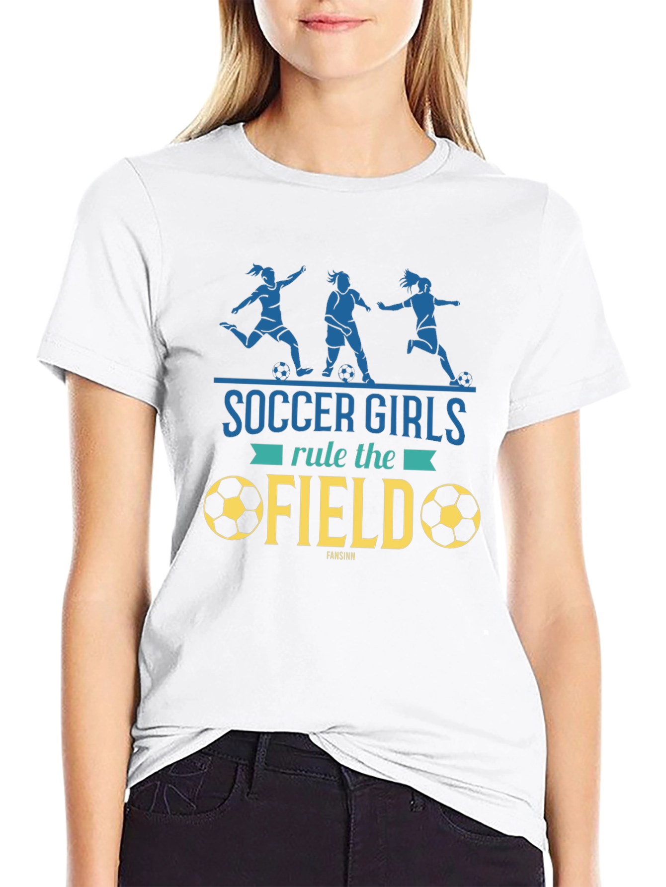Soccer Girls Rule the Field Black Graphic Tee