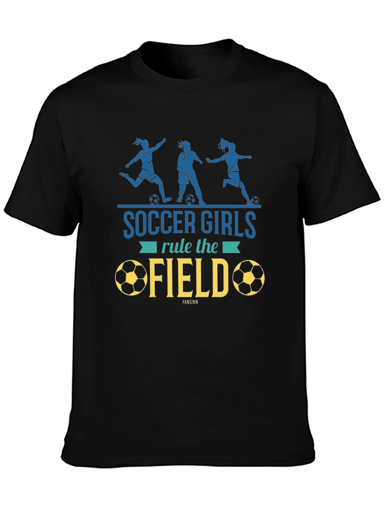 Soccer Girls Rule the Field Black Graphic Tee