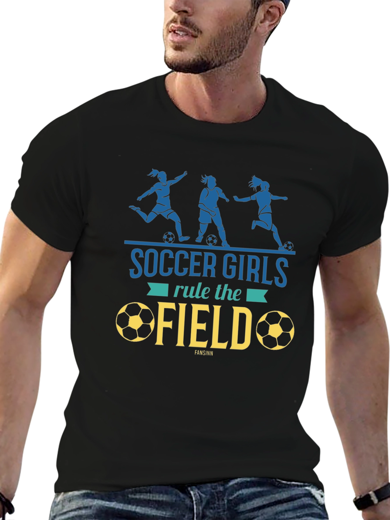 Soccer Girls Rule the Field Black Graphic Tee