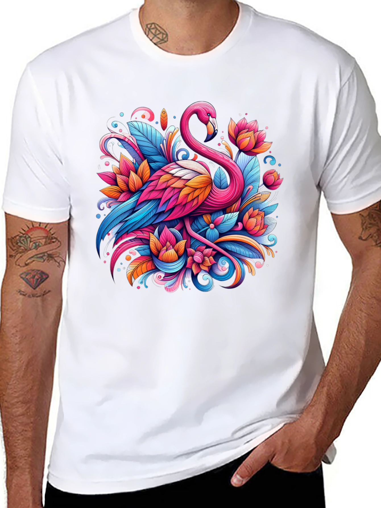 Vibrant Flamingo Graphic Tee - Tropical Art Shirt