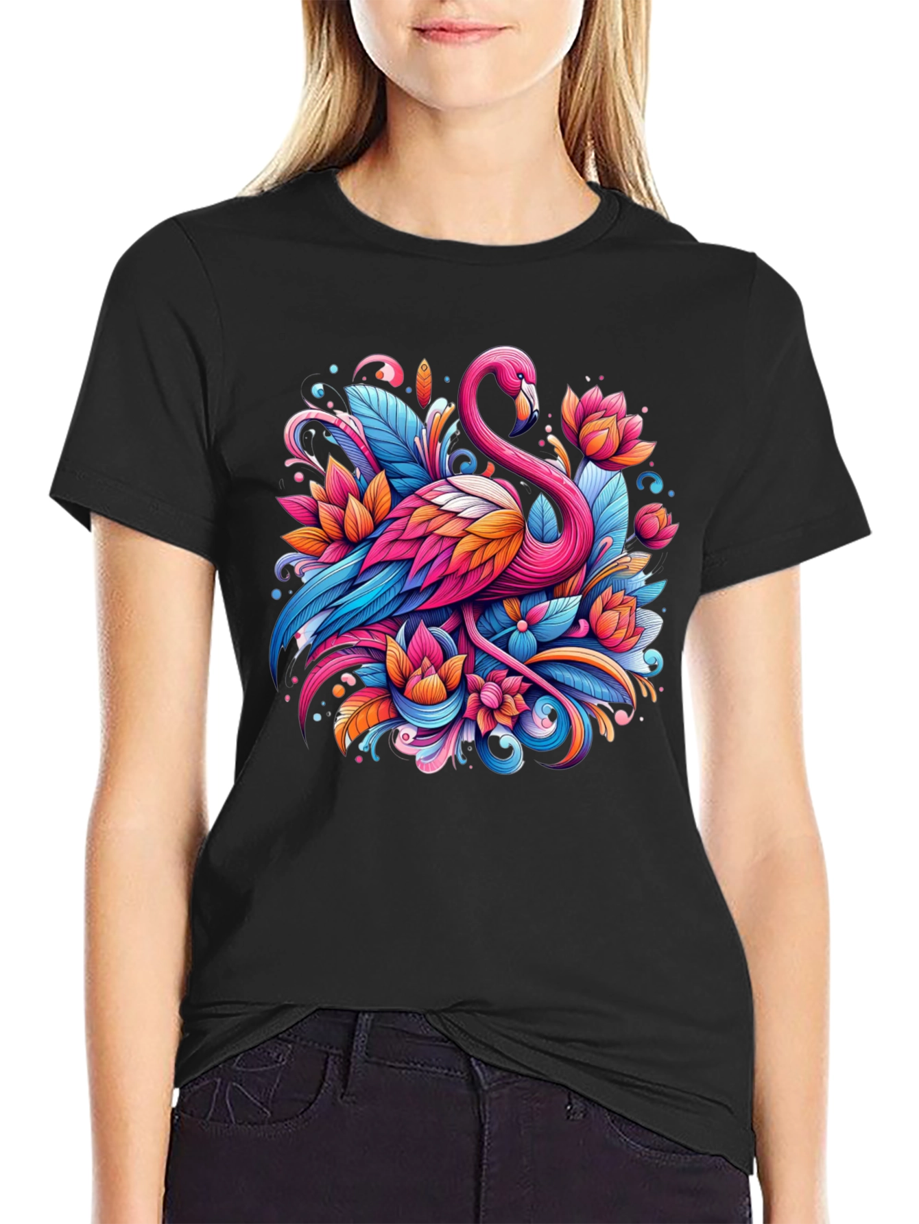 Vibrant Flamingo Graphic Tee - Tropical Art Shirt