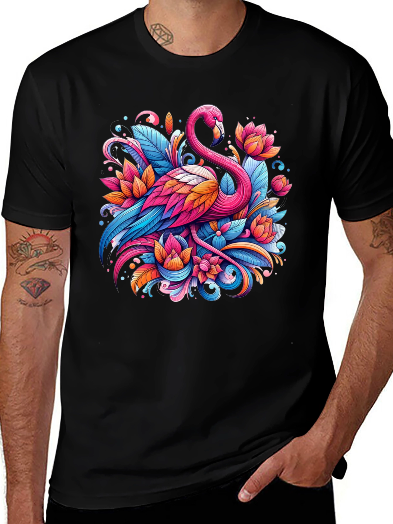 Vibrant Flamingo Graphic Tee - Tropical Art Shirt